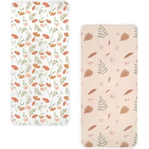 haakaa Waterproof Changing Pad Liners, 100% Cotton, Soft & Breathable (2pcs, 13″ x 27.5″ Construction Crew+Dino Land)(Velvet Bloom+Love Leaves)