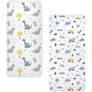 haakaa Waterproof Changing Pad Liners, 100% Cotton, Soft & Breathable (2pcs, 13″ x 27.5″ Garden Flow+Checkered Days)(Construction Crew+Dino Land)