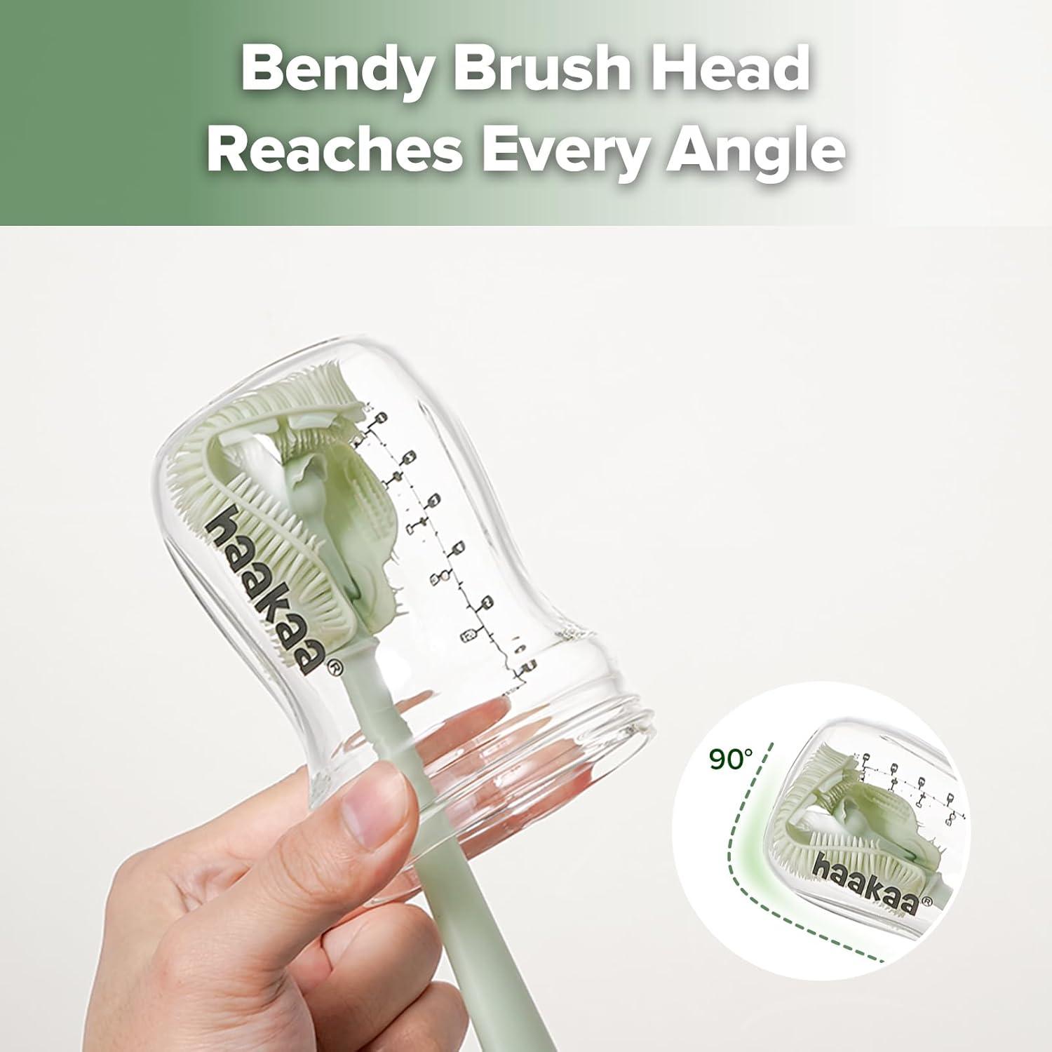 image:imageHaakaa 5in1 Cleaning Brush Set Baby Bottle Brush amp Bottle Brush Cleaner MultiPurpose 360 Comprehensive Cleaning for Breast Pumps Breast Milk Collector Baby Bottles Nipples Straw Portable