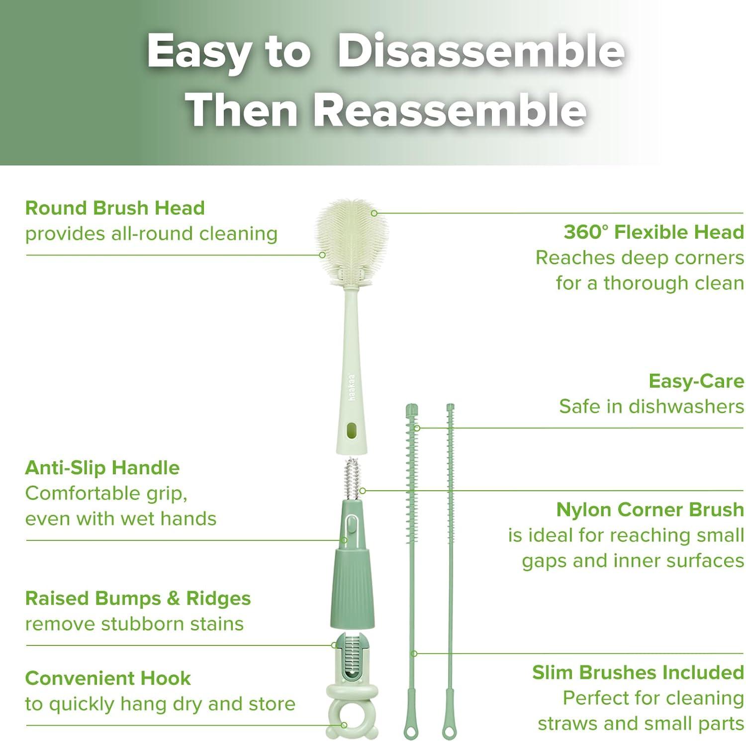 image:imageHaakaa 5in1 Cleaning Brush Set Baby Bottle Brush amp Bottle Brush Cleaner MultiPurpose 360 Comprehensive Cleaning for Breast Pumps Breast Milk Collector Baby Bottles Nipples Straw Portable