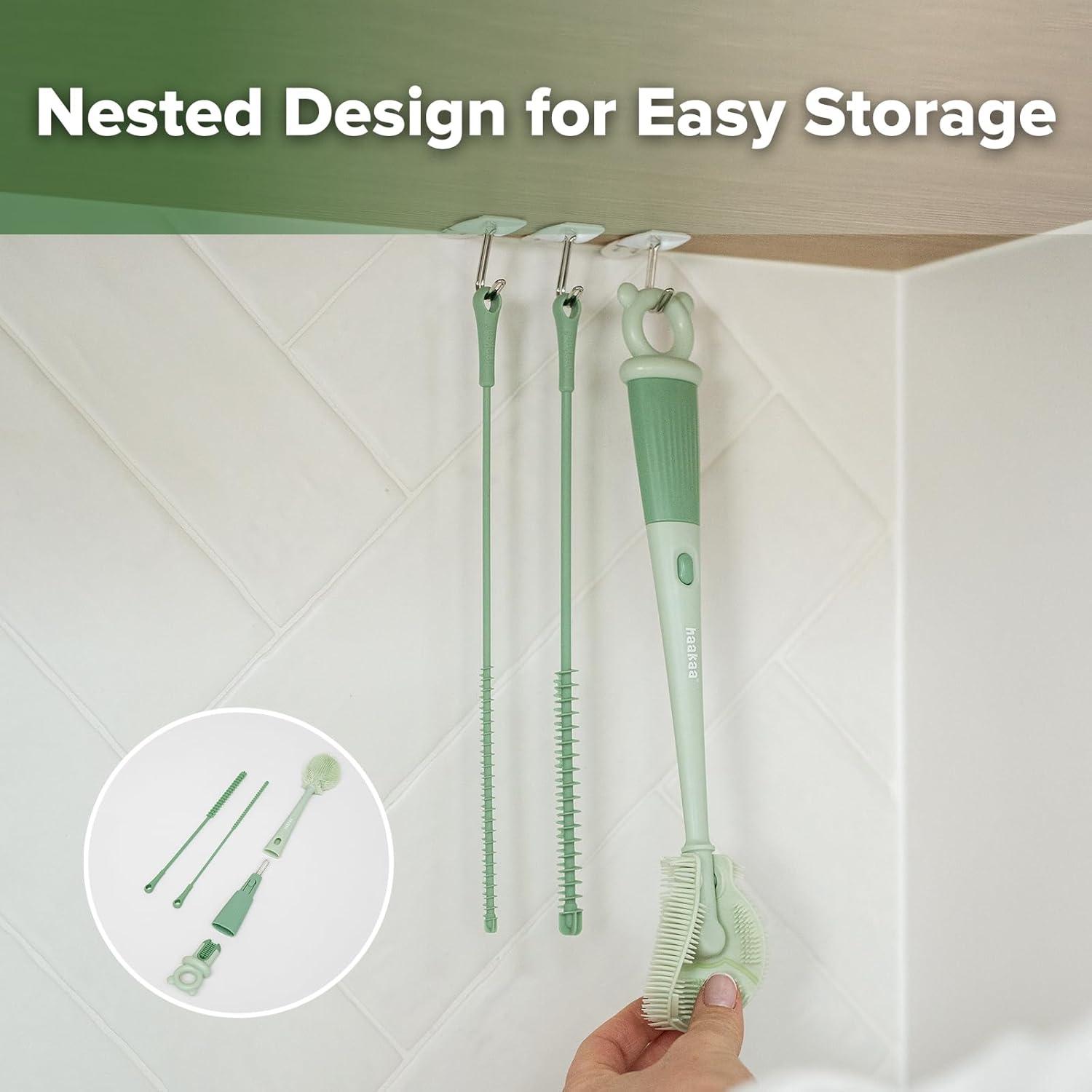 image:imageHaakaa 5in1 Cleaning Brush Set Baby Bottle Brush amp Bottle Brush Cleaner MultiPurpose 360 Comprehensive Cleaning for Breast Pumps Breast Milk Collector Baby Bottles Nipples Straw Portable