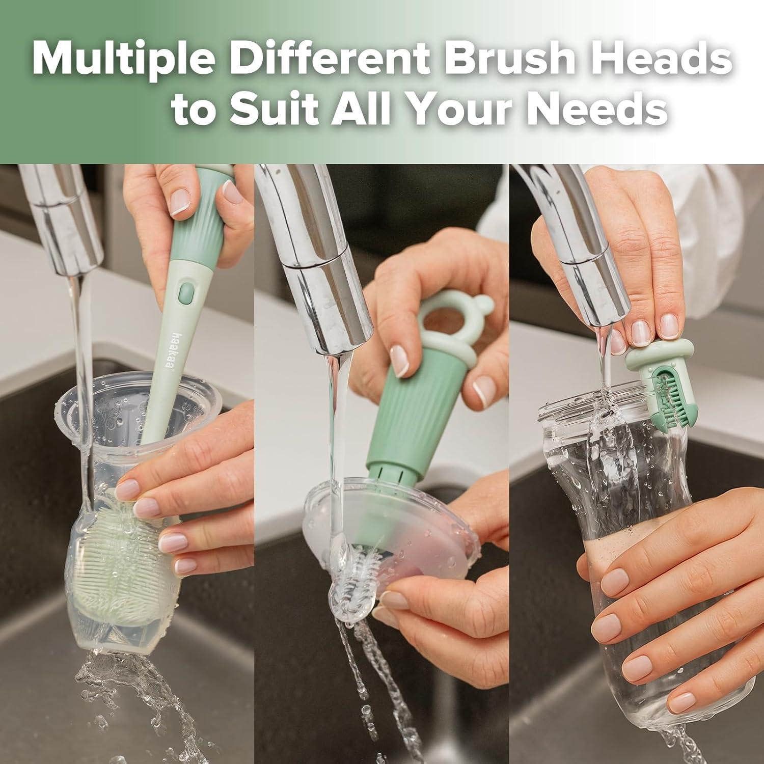 image:imageHaakaa 5in1 Cleaning Brush Set Baby Bottle Brush amp Bottle Brush Cleaner MultiPurpose 360 Comprehensive Cleaning for Breast Pumps Breast Milk Collector Baby Bottles Nipples Straw Portable