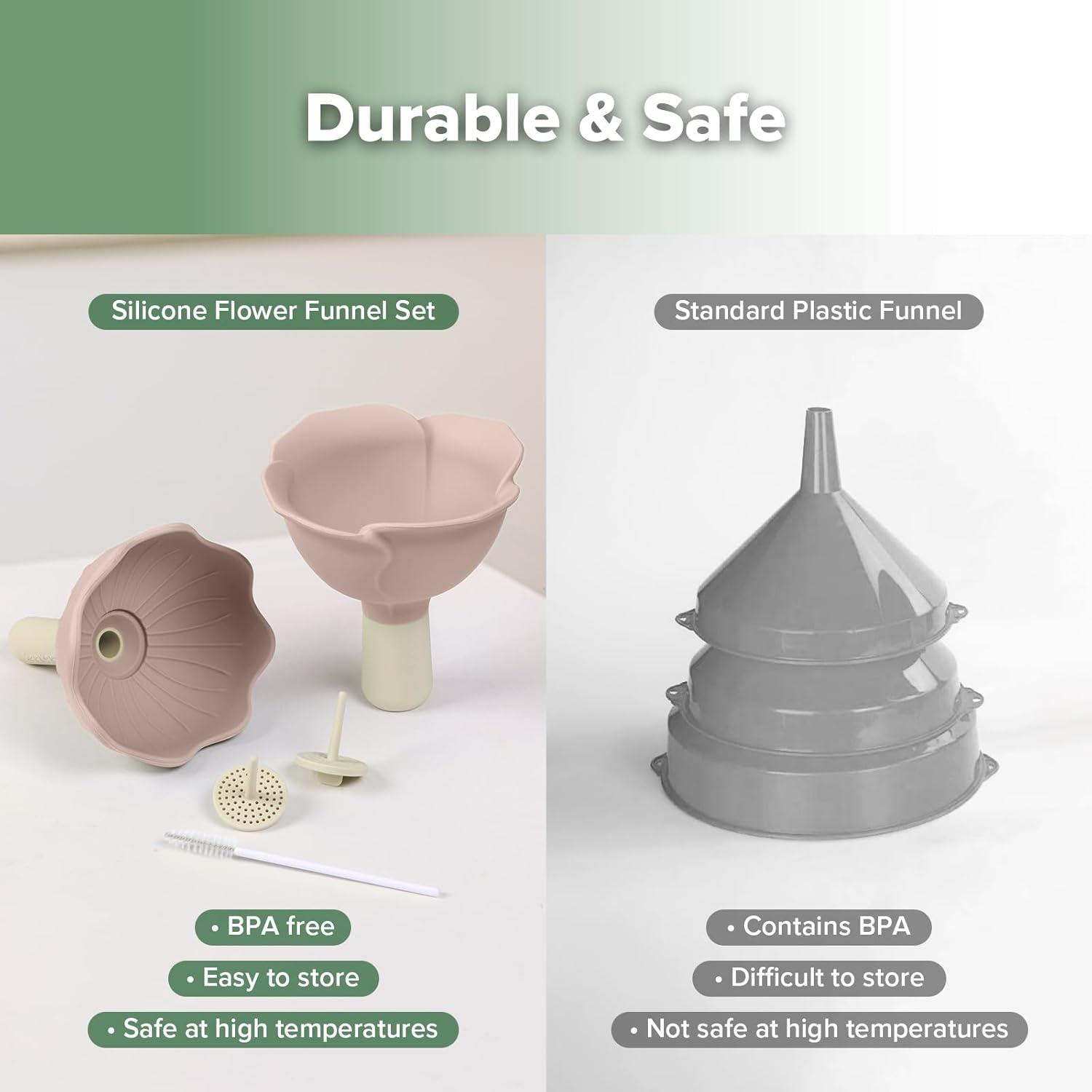 image:imageHaakaa Silicone Flower Funnel Set DualSize Silicone Funnels for Kitchen Use Small Funnels for Filling Bottles Compatible with Haakaa PouchesBlush