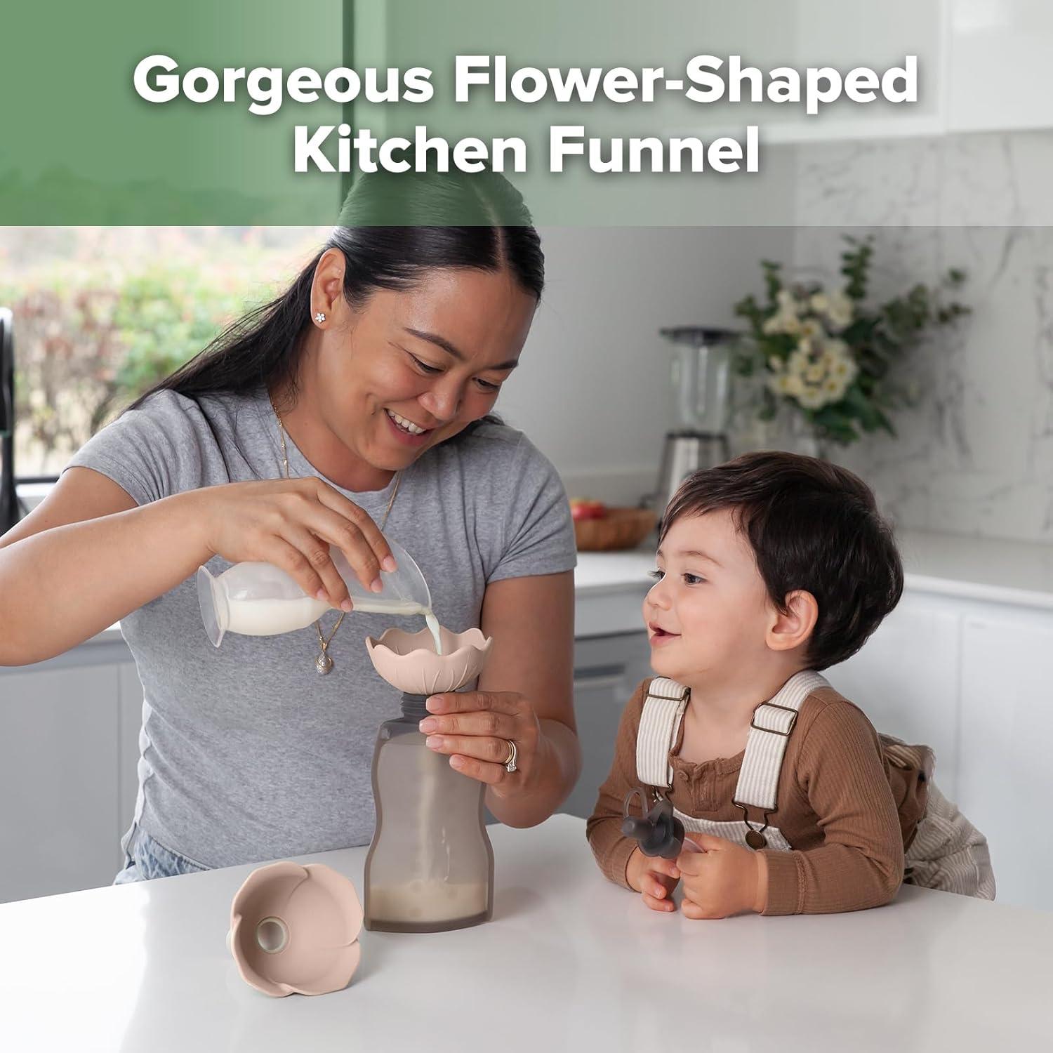 image:imageHaakaa Silicone Flower Funnel Set DualSize Silicone Funnels for Kitchen Use Small Funnels for Filling Bottles Compatible with Haakaa PouchesBlush