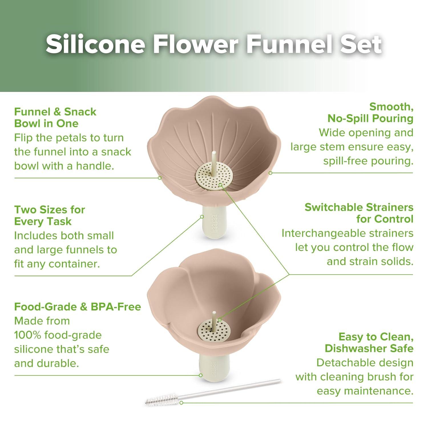 image:imageHaakaa Silicone Flower Funnel Set DualSize Silicone Funnels for Kitchen Use Small Funnels for Filling Bottles Compatible with Haakaa PouchesBlush