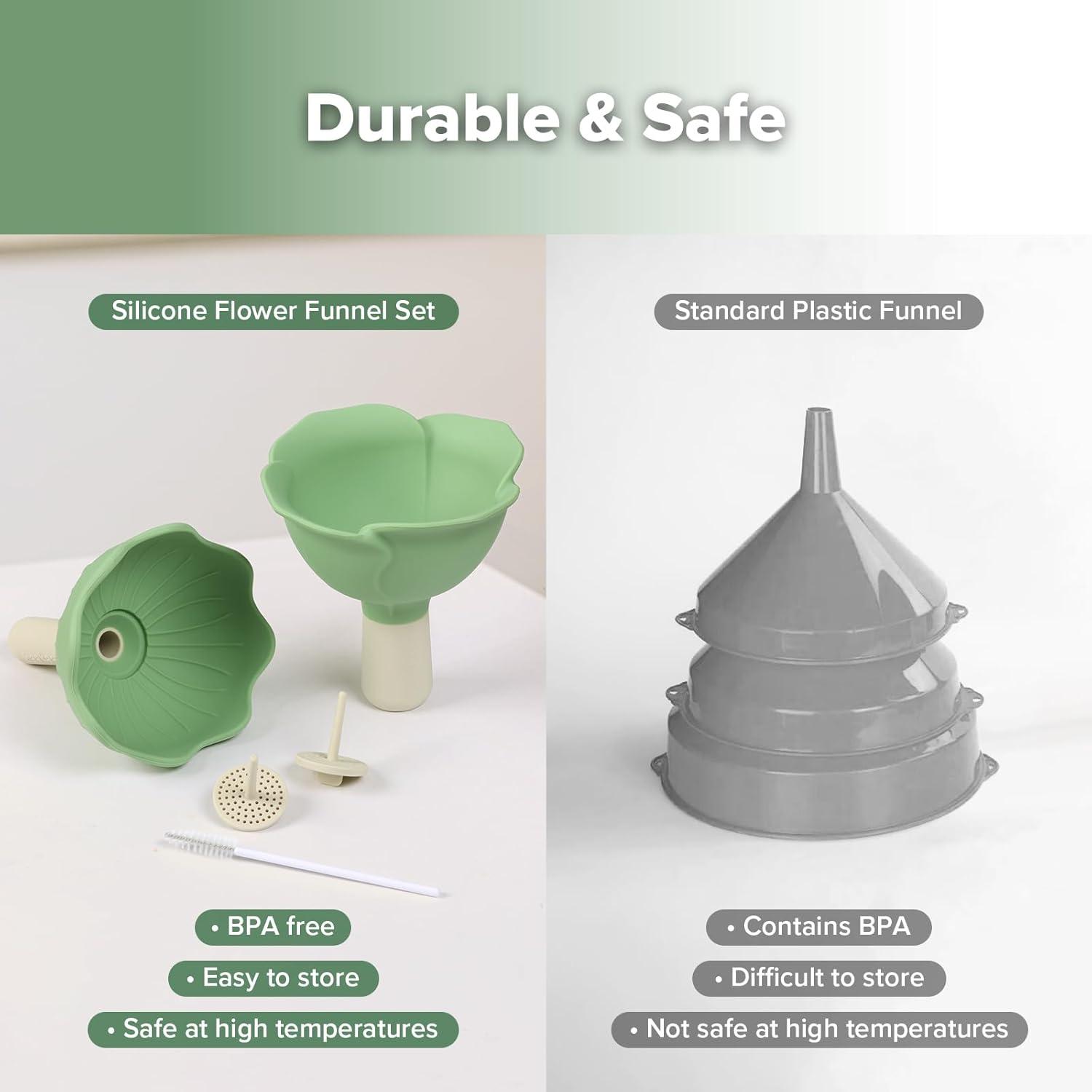 image:imageHaakaa Silicone Flower Funnel Set DualSize Silicone Funnels for Kitchen Use Small Funnels for Filling Bottles Compatible with Haakaa PouchesSpring Green