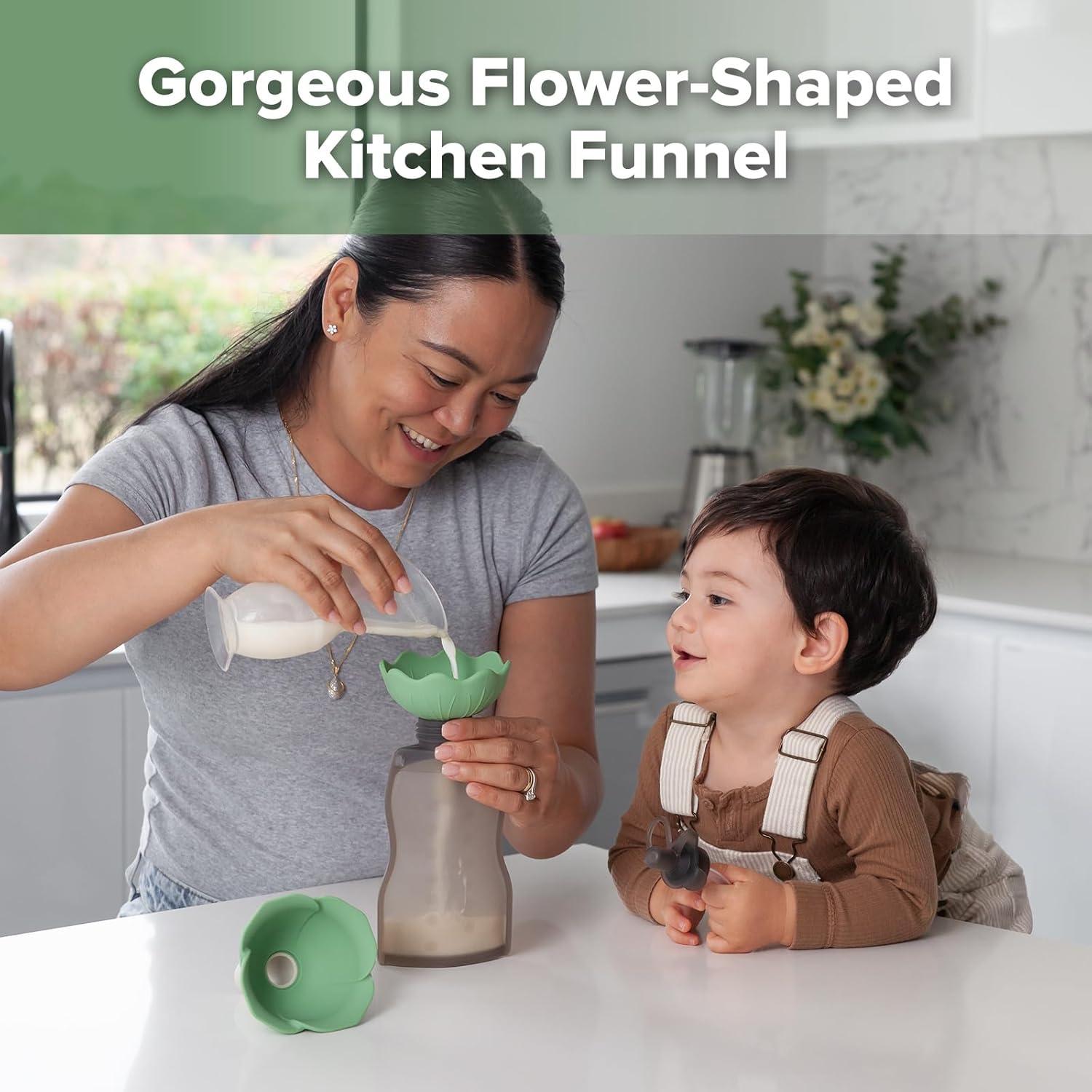 image:imageHaakaa Silicone Flower Funnel Set DualSize Silicone Funnels for Kitchen Use Small Funnels for Filling Bottles Compatible with Haakaa PouchesSpring Green