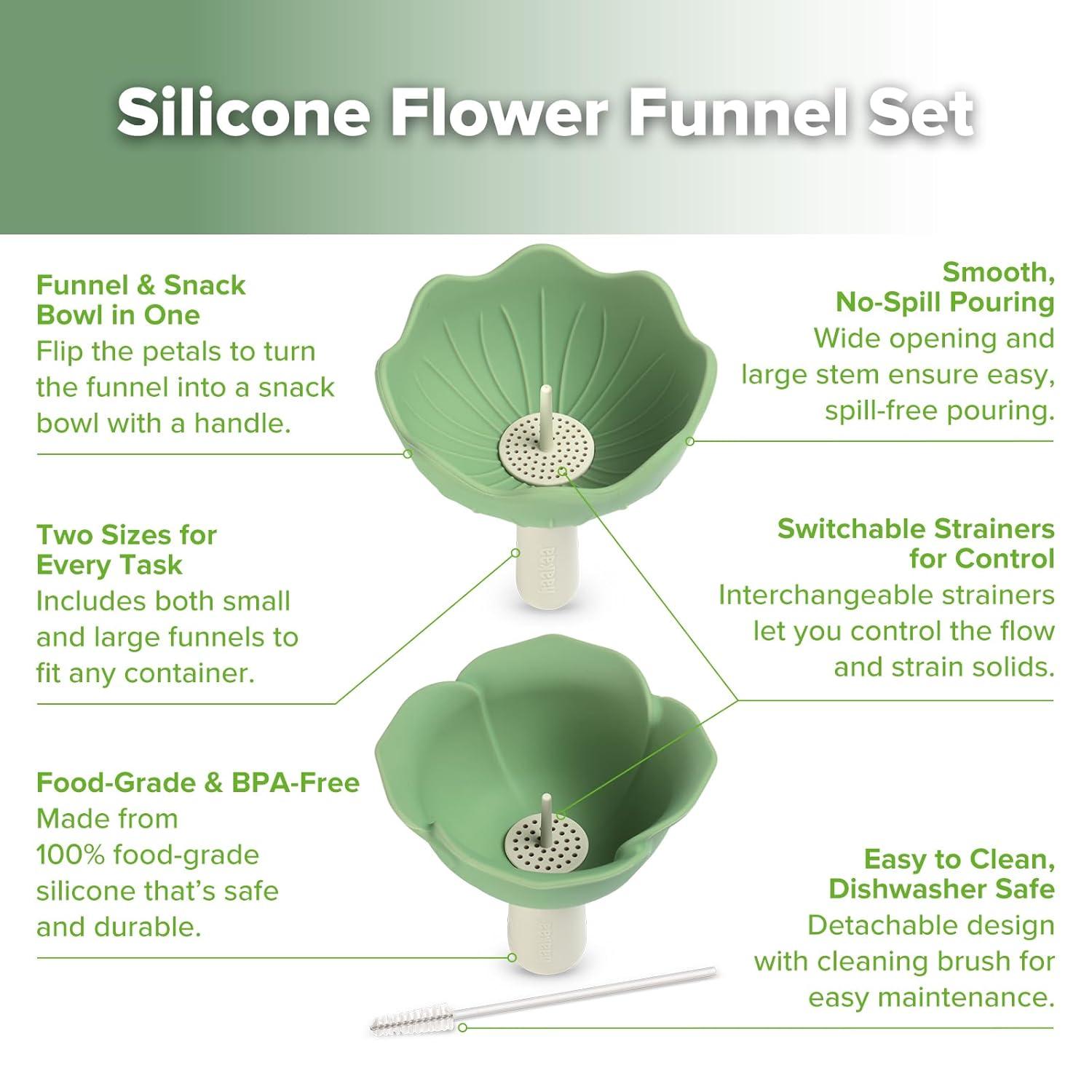 image:imageHaakaa Silicone Flower Funnel Set DualSize Silicone Funnels for Kitchen Use Small Funnels for Filling Bottles Compatible with Haakaa PouchesSpring Green