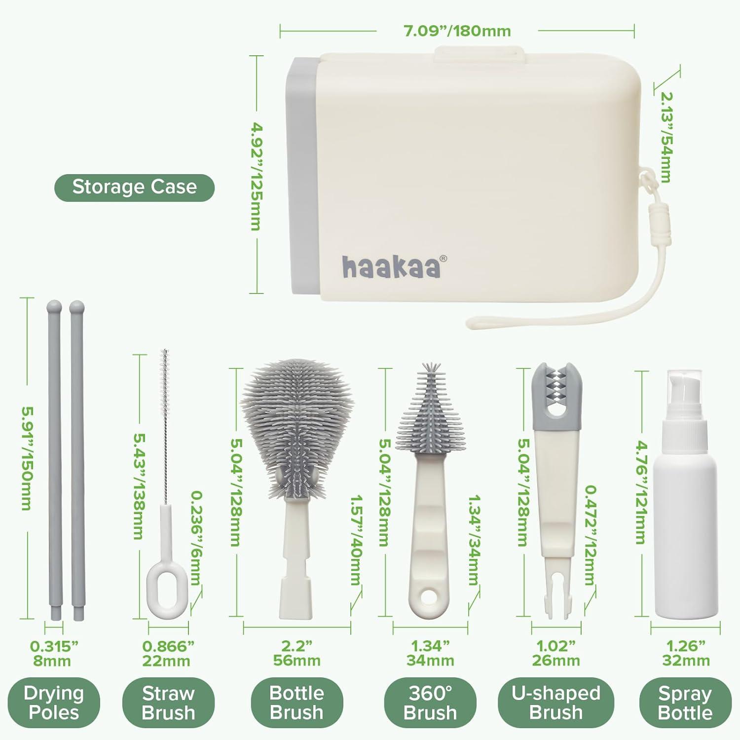 image:imagehaakaa Travel Bottle Brush Set 7in1 Baby Bottle Cleaner Kit with Bottle Brush 360 Brush Straw Brush UShaped Brush Spray BottleampDrying Rack for Home and Travel