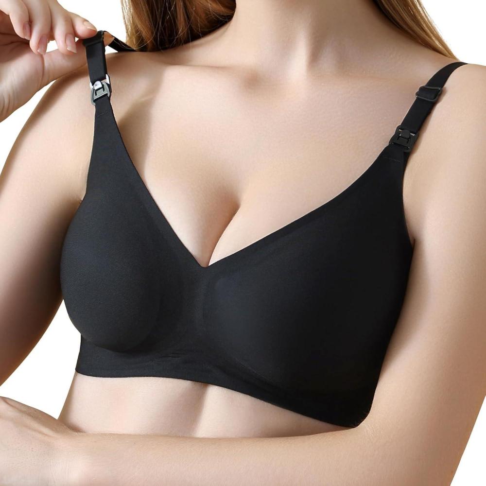 image:imagehaakaa Nursing Bras for Breastfeeding Ultra Comfort Jelly Strip Supportive Maternity Bras Wireless Pregnancy BrasBlack