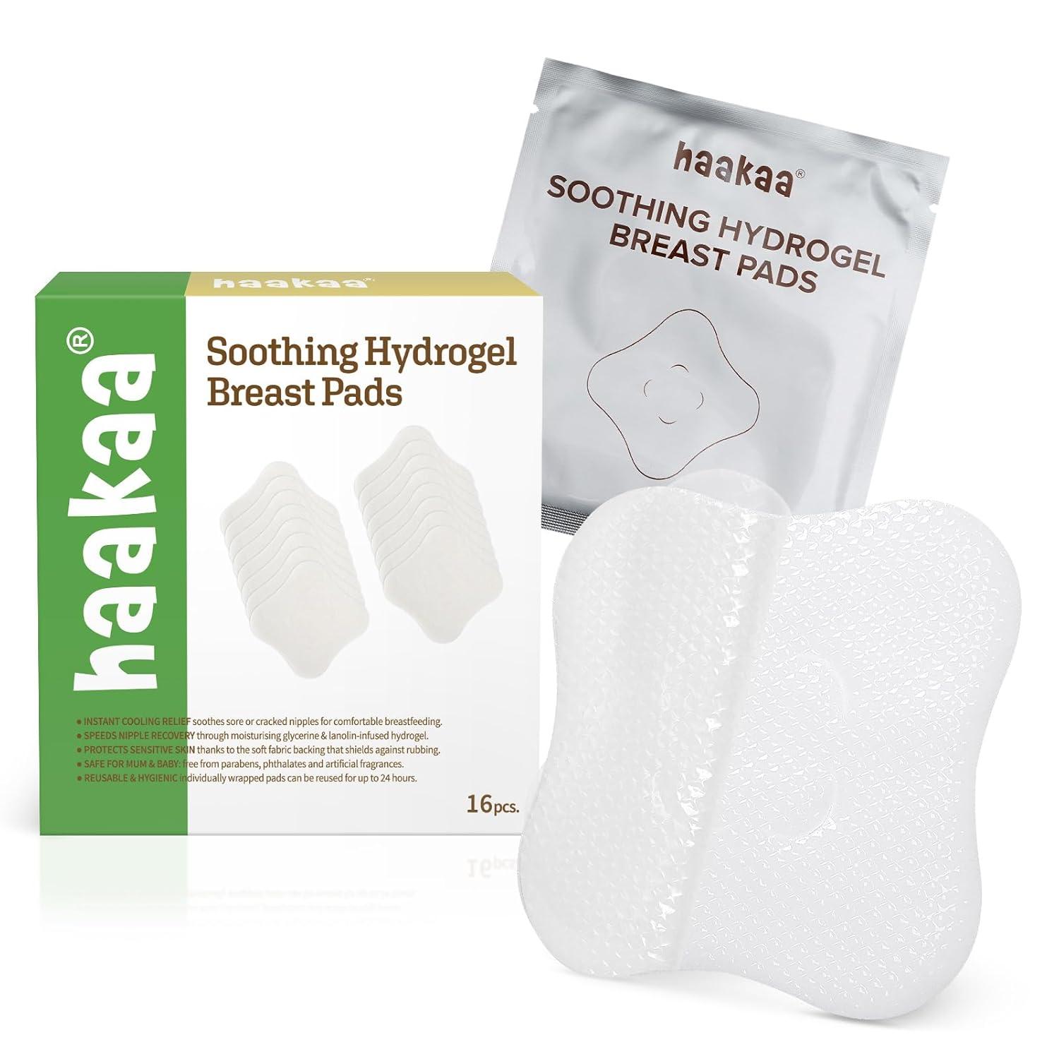 image:imagehaakaa Hydrogel Pads with Lanolin Instant Pain Relief for Cracked or Sore Nipples from Breastfeeding and Pumping Cooling Moisture Supports Natural Healing 8 PCSOne Size