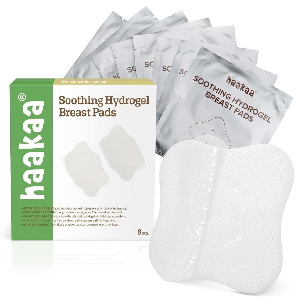 image:imagehaakaa Hydrogel Pads with Lanolin Instant Pain Relief for Cracked or Sore Nipples from Breastfeeding and Pumping Cooling Moisture Supports Natural Healing 8 PCSOne Size