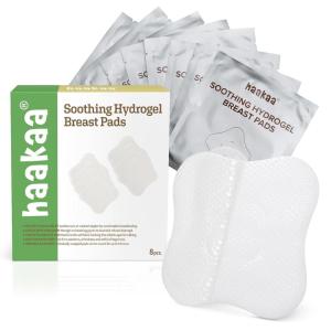 haakaa Hydrogel Pads with Lanolin, Instant Pain Relief for Cracked or Sore Nipples from Breastfeeding and Pumping, Cooling Moisture Supports Natural Healing, 8 PCS(One Size)