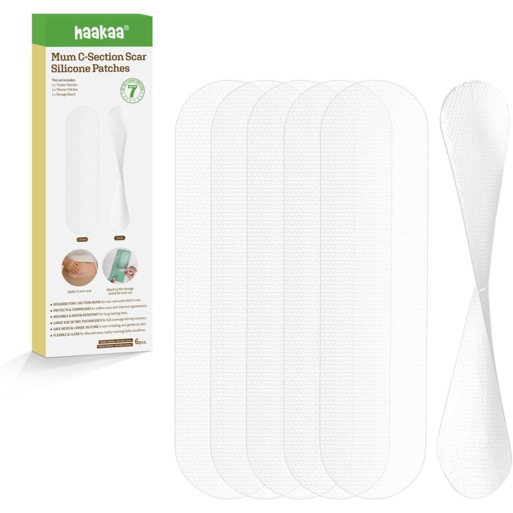 image:imagehaakaa C Section Scar Silicone Strips Silicone Scar Sheets for CSection and Keloid Scars Reusable MedicalGrade Silicone Scar Patches Includes Storage Board Two Thickness 05mm3 1mm3