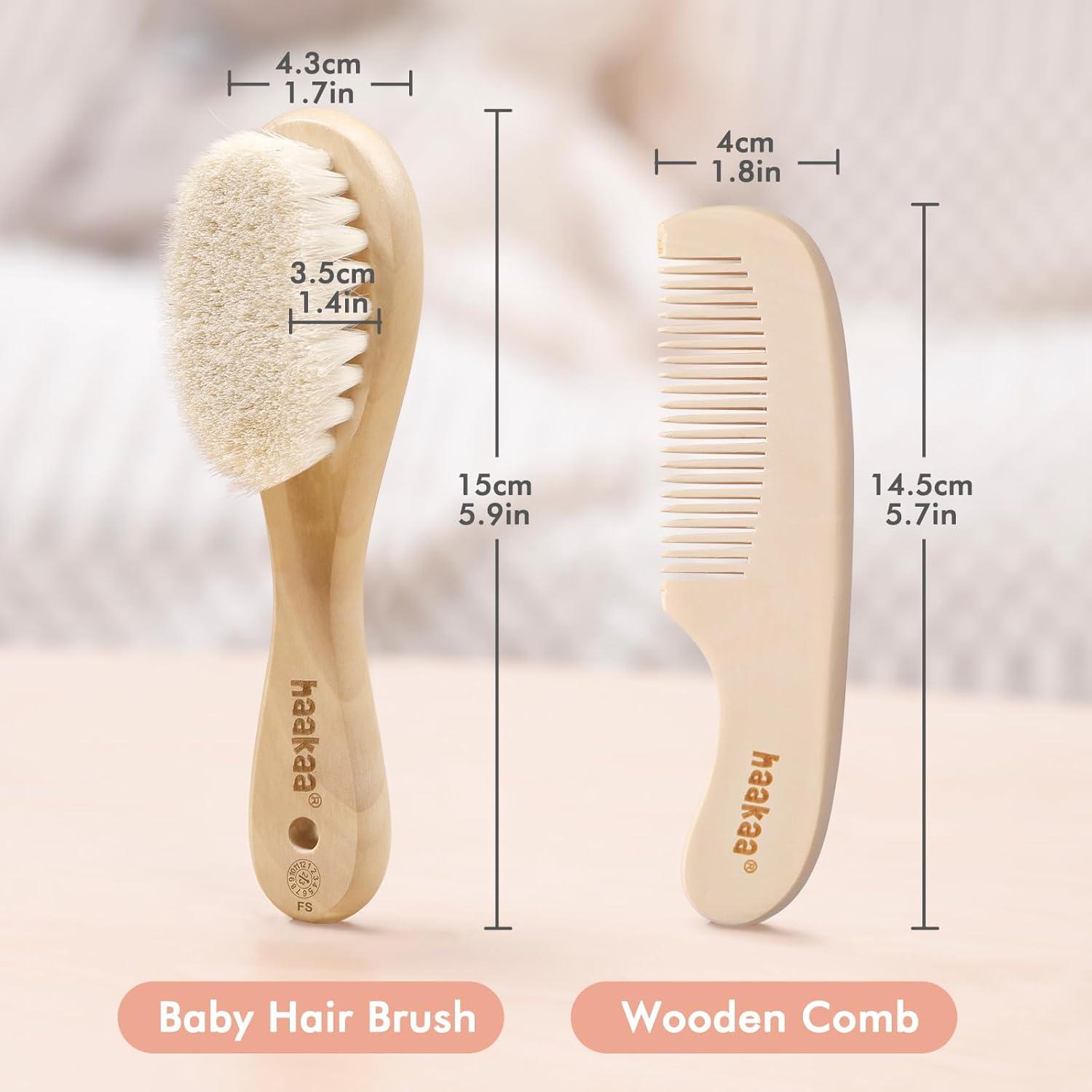 image:imagehaakaa Baby Hair Brush and Comb Set for Newborns amp Toddlers Natural Soft Wool Bristles and Wooden Handle Gently Grooms Babys Hair Ideal for Cradle Cap Perfect Baby Gift 2pk