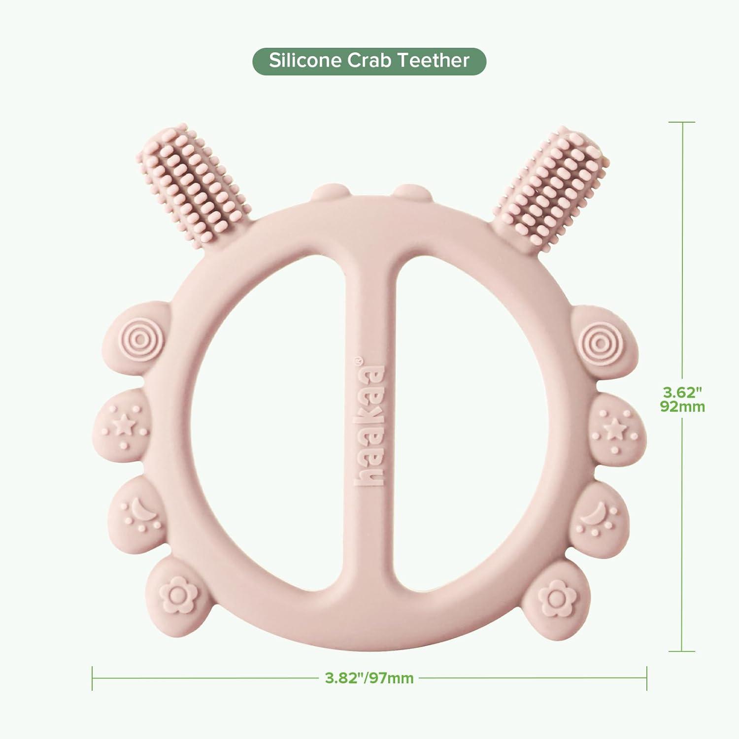 image:imageHaakaa Silicone Crab Baby TeetherTeething Toys360 Baby Toothbrush Head for Infant SelfBrushing TrainingFoodGrade SiliconePea GreenBlush