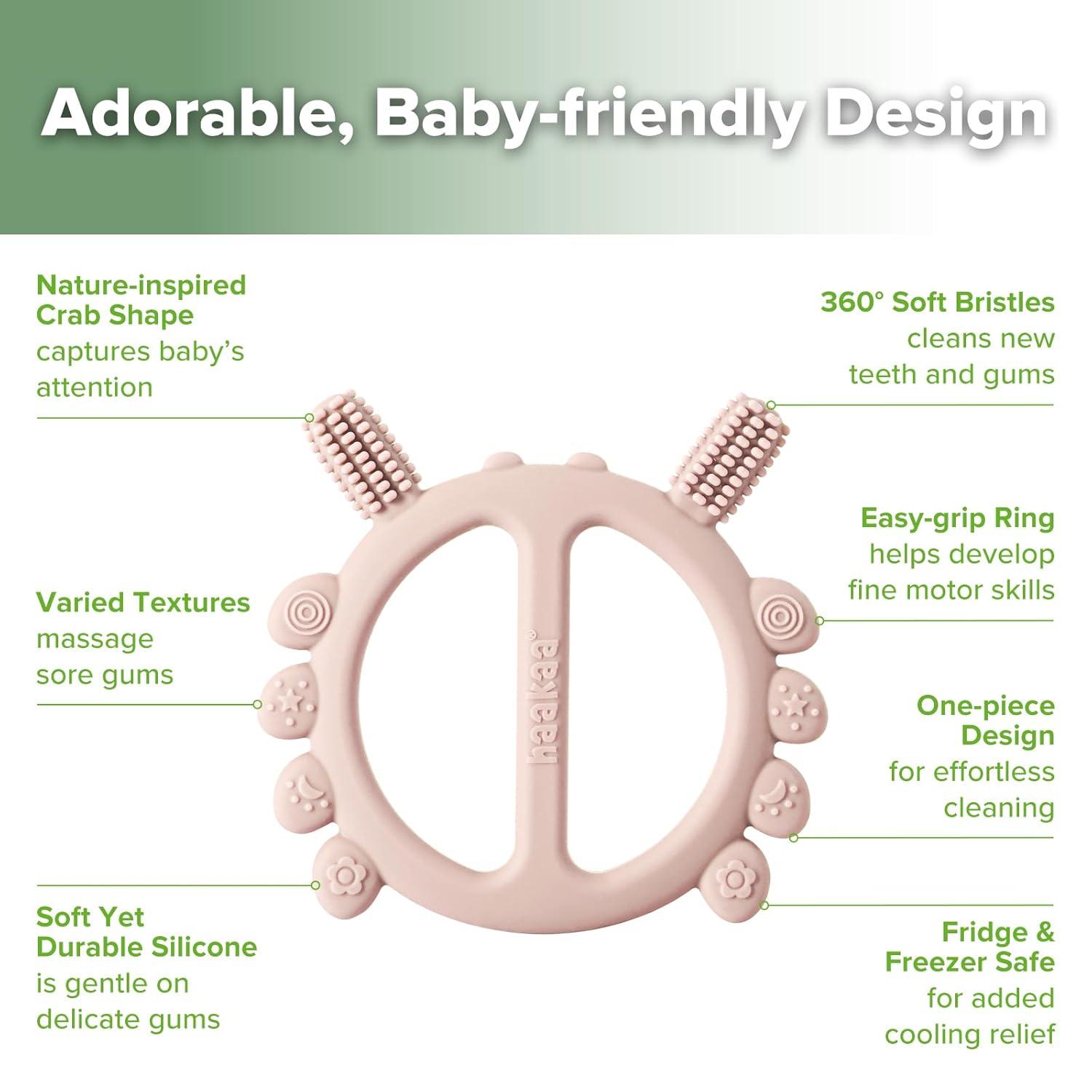 image:imageHaakaa Silicone Crab Baby TeetherTeething Toys360 Baby Toothbrush Head for Infant SelfBrushing TrainingFoodGrade SiliconePea GreenBlush