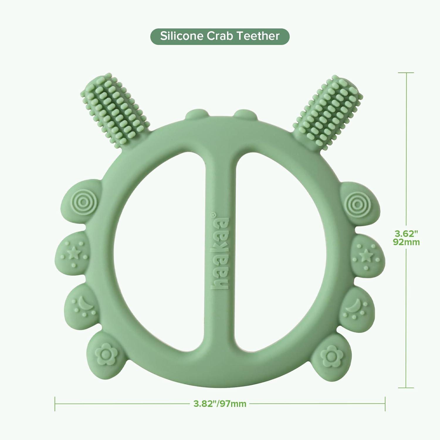image:imageHaakaa Silicone Crab Baby TeetherTeething Toys360 Baby Toothbrush Head for Infant SelfBrushing TrainingFoodGrade SiliconePea GreenPea Green