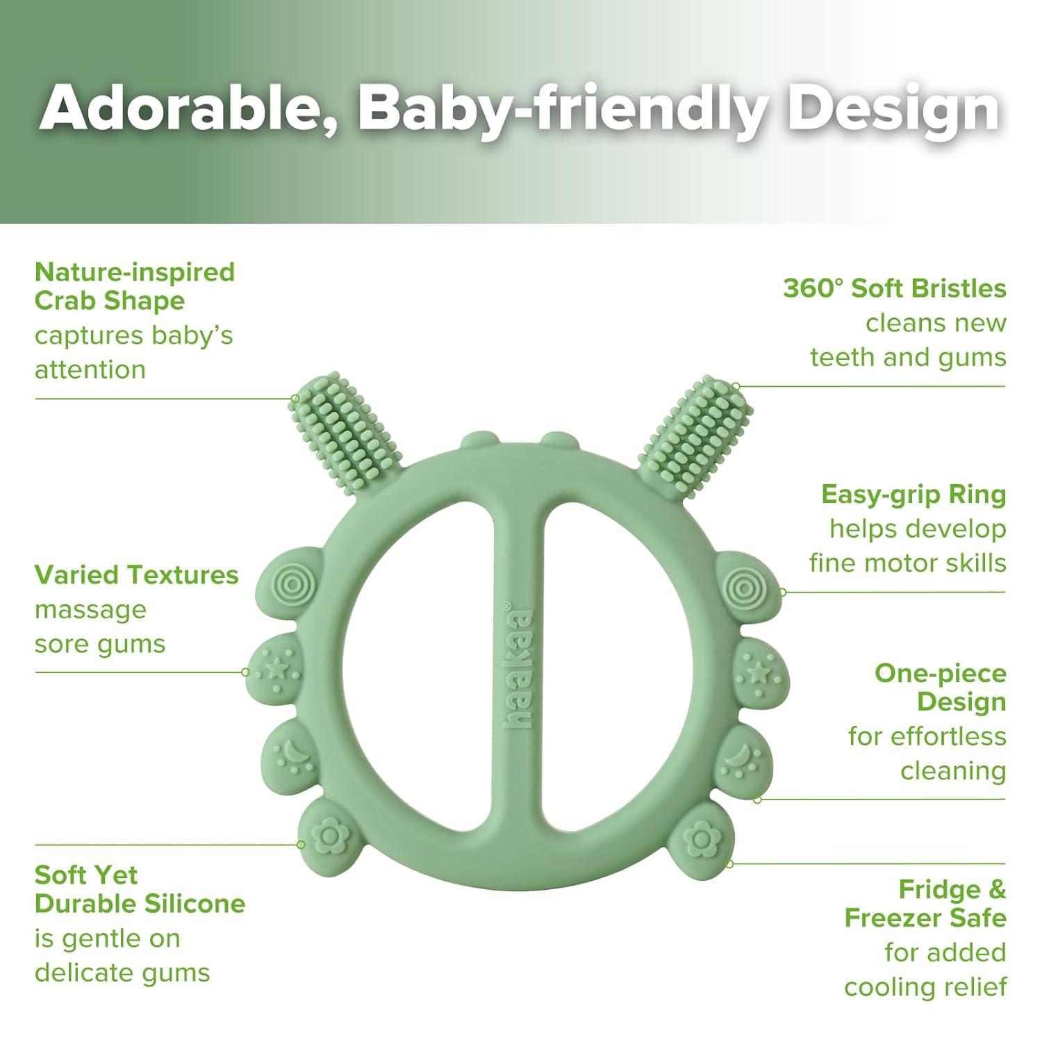 image:imageHaakaa Silicone Crab Baby TeetherTeething Toys360 Baby Toothbrush Head for Infant SelfBrushing TrainingFoodGrade SiliconePea GreenPea Green