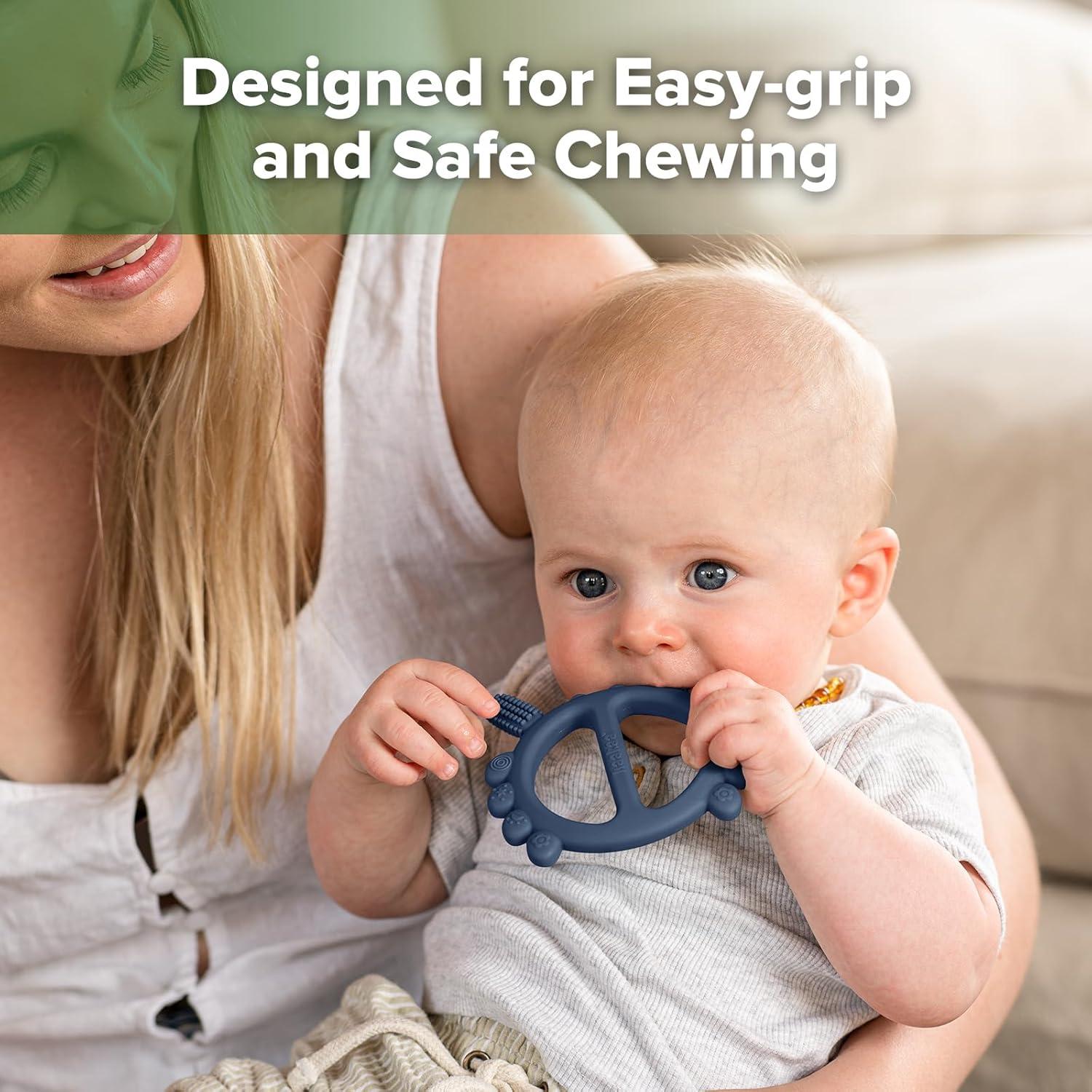 image:imageHaakaa Silicone Crab Baby TeetherTeething Toys360 Baby Toothbrush Head for Infant SelfBrushing TrainingFoodGrade SiliconePea GreenSteel Blue