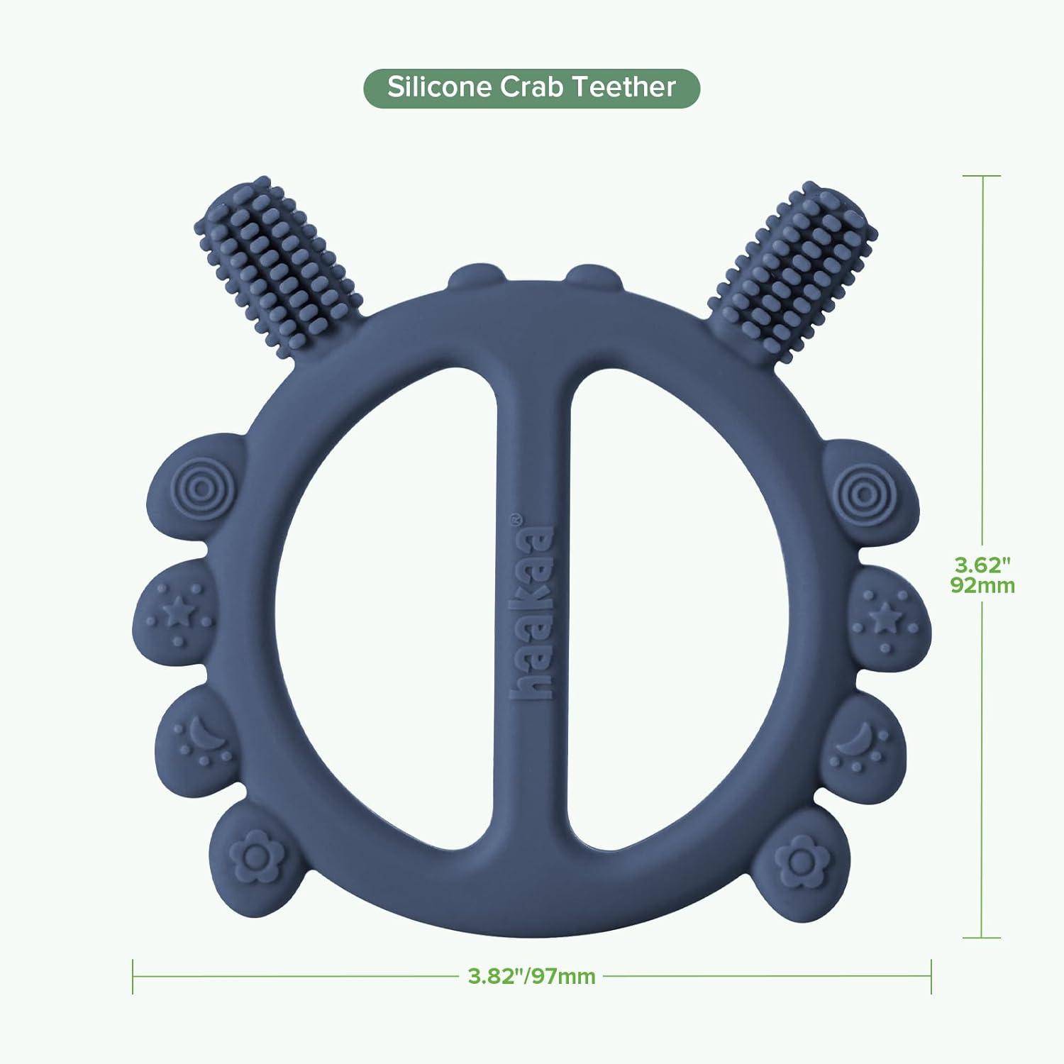 image:imageHaakaa Silicone Crab Baby TeetherTeething Toys360 Baby Toothbrush Head for Infant SelfBrushing TrainingFoodGrade SiliconePea GreenSteel Blue