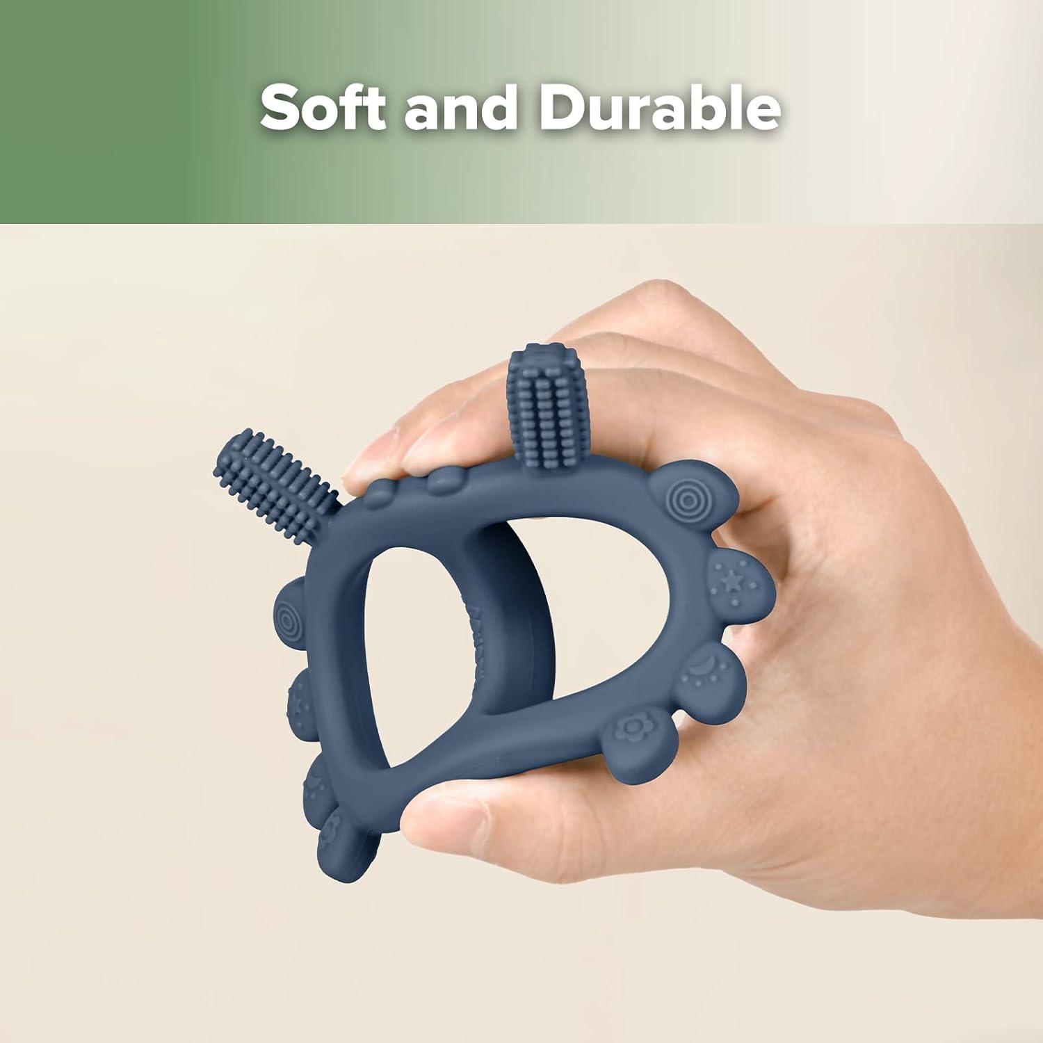 image:imageHaakaa Silicone Crab Baby TeetherTeething Toys360 Baby Toothbrush Head for Infant SelfBrushing TrainingFoodGrade SiliconePea GreenSteel Blue