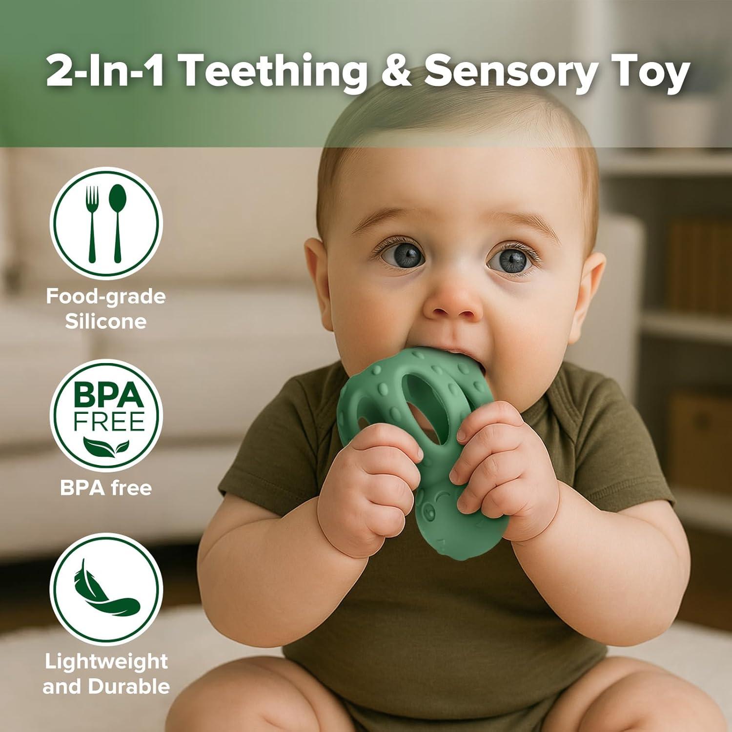 image:imagehaakaa 2in1 Baby Teething ToyOctopus Teether with Gentle RattleSoft Textured Teether for Sore GumsEasy to Grasp Sensory Toy for Babies 3MPea GreenPea Green