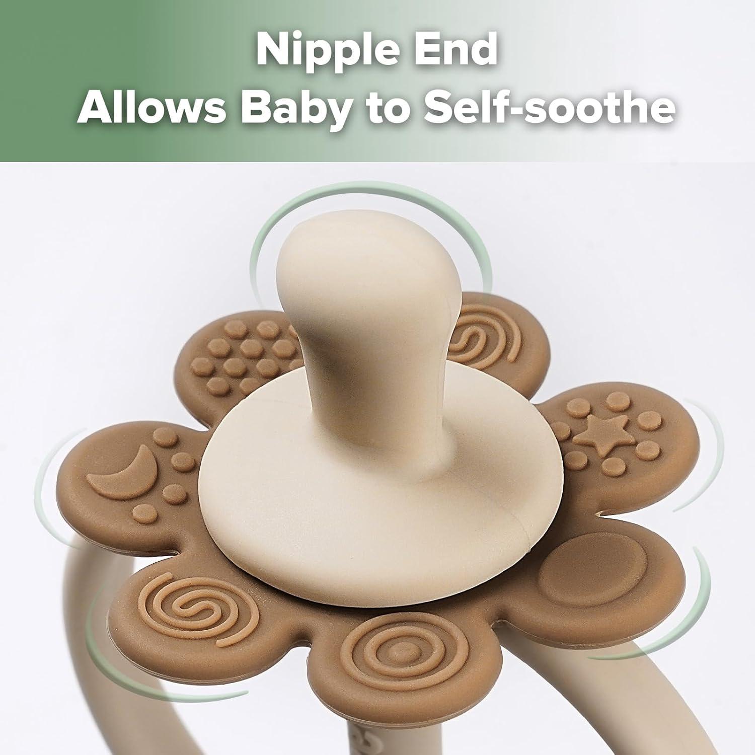 image:imagehaakaa Silicone Teething ToyNippleShaped End for Gum Massage360 Baby Toothbrush Head for SelfBrushing TrainingEasy to GripSteel BlueCocoa