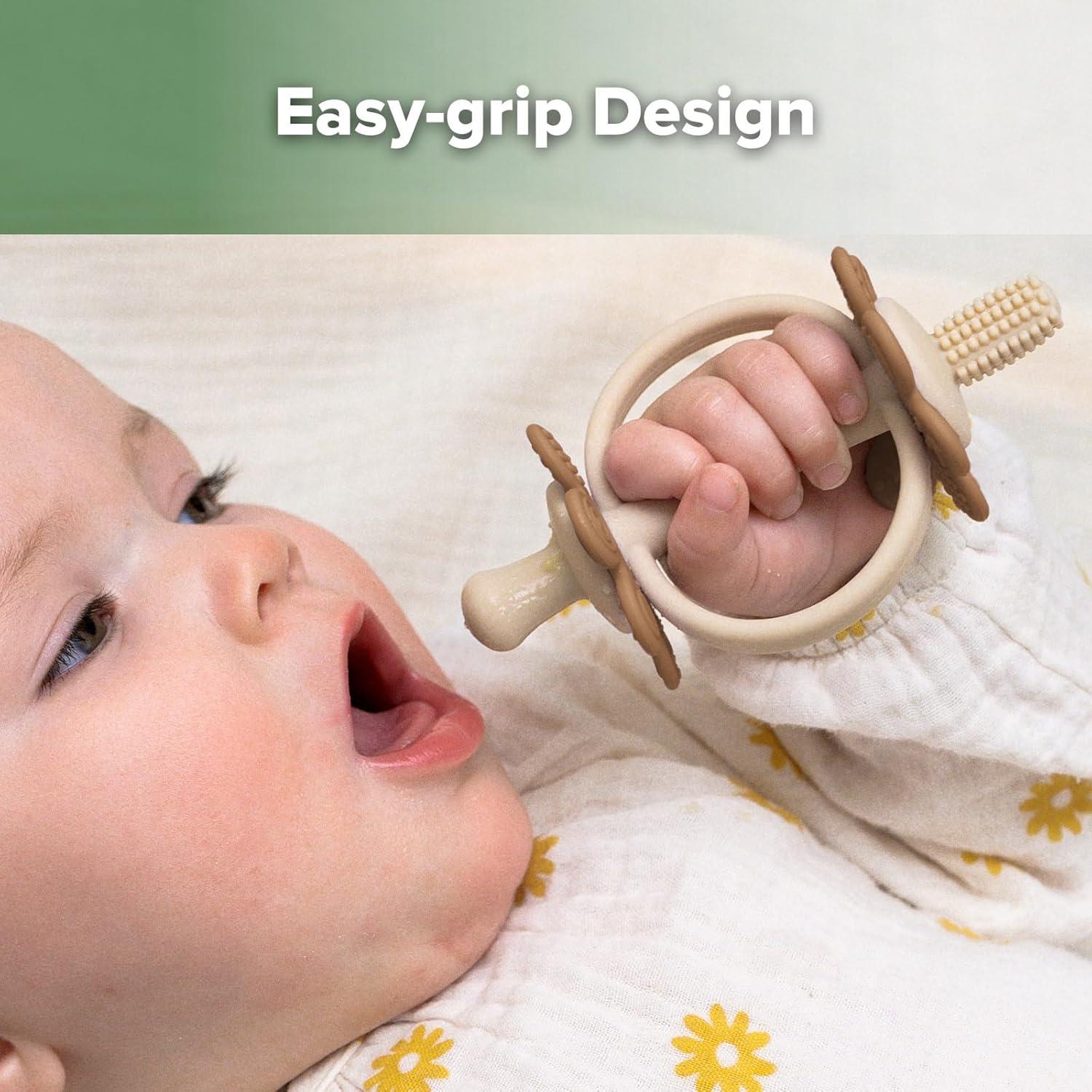 image:imagehaakaa Silicone Teething ToyNippleShaped End for Gum Massage360 Baby Toothbrush Head for SelfBrushing TrainingEasy to GripSteel BlueCocoa