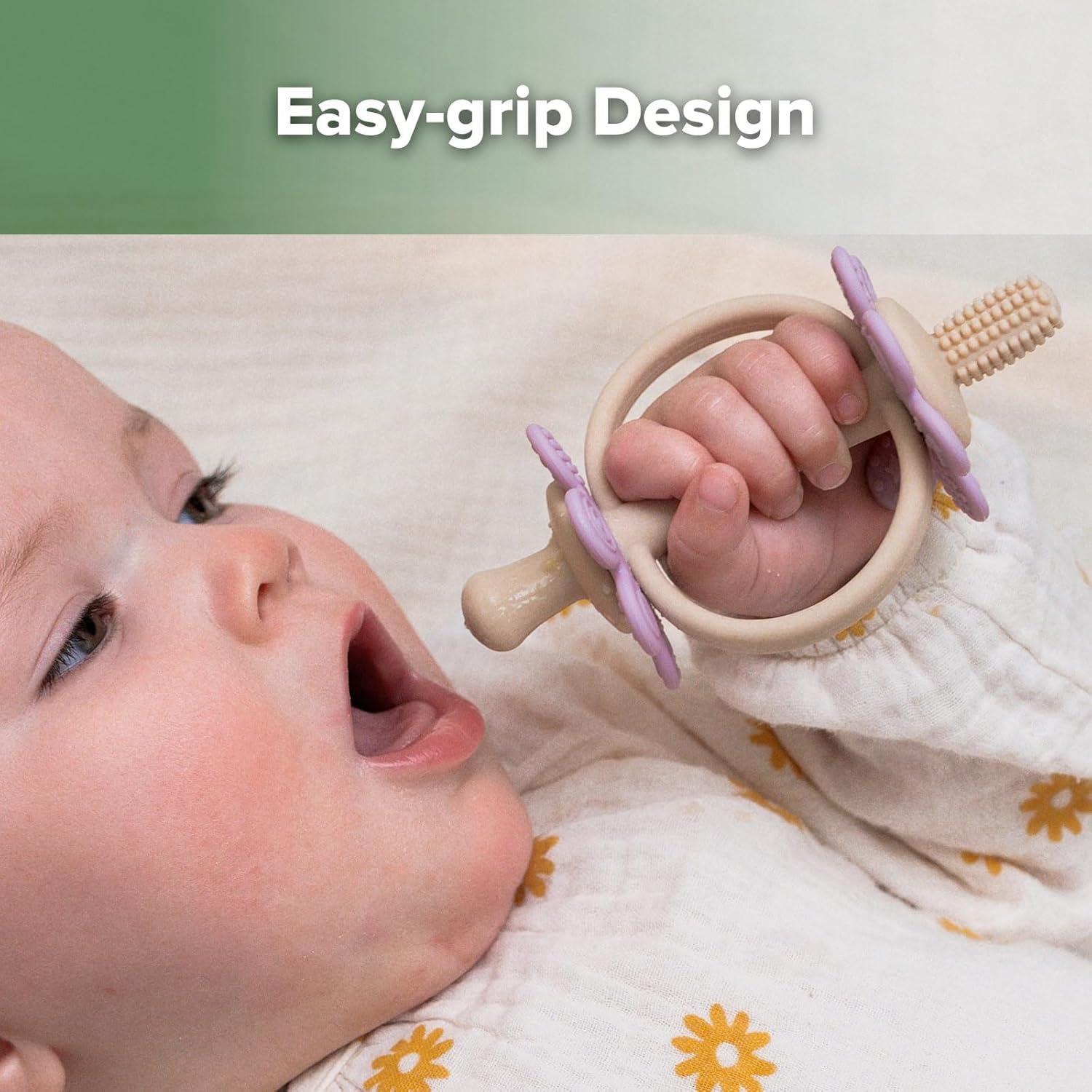 image:imagehaakaa Silicone Teething ToyNippleShaped End for Gum Massage360 Baby Toothbrush Head for SelfBrushing TrainingEasy to GripSteel BlueLavender