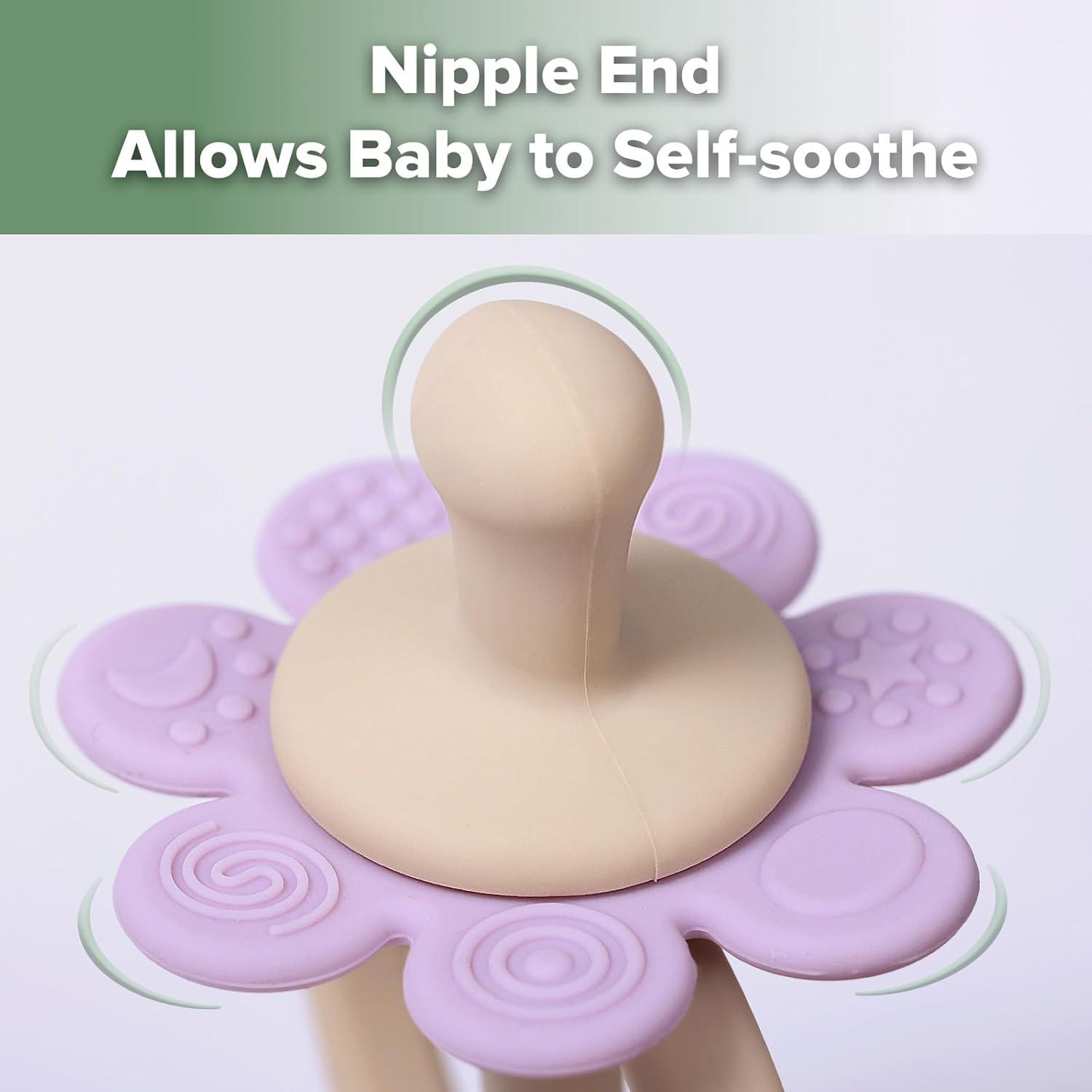 image:imagehaakaa Silicone Teething ToyNippleShaped End for Gum Massage360 Baby Toothbrush Head for SelfBrushing TrainingEasy to GripSteel BlueLavender