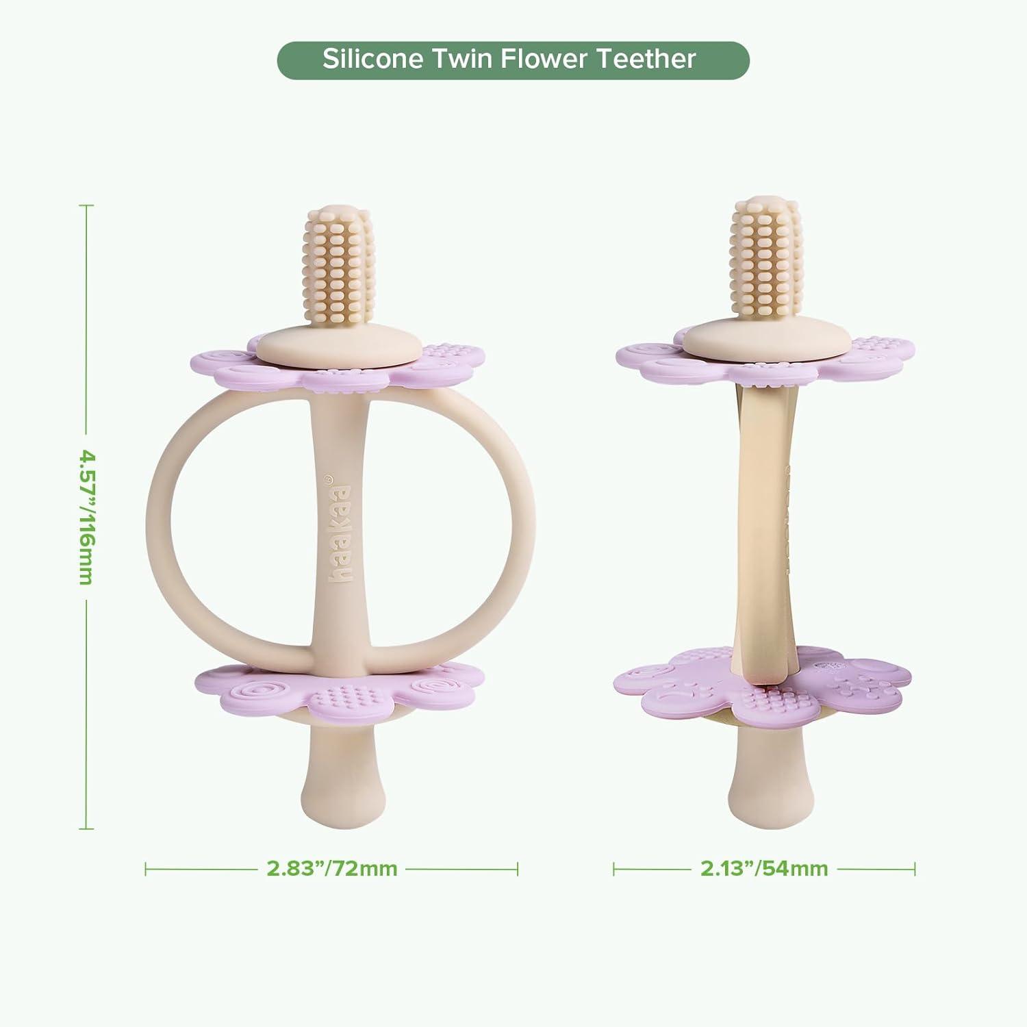image:imagehaakaa Silicone Teething ToyNippleShaped End for Gum Massage360 Baby Toothbrush Head for SelfBrushing TrainingEasy to GripSteel BlueLavender