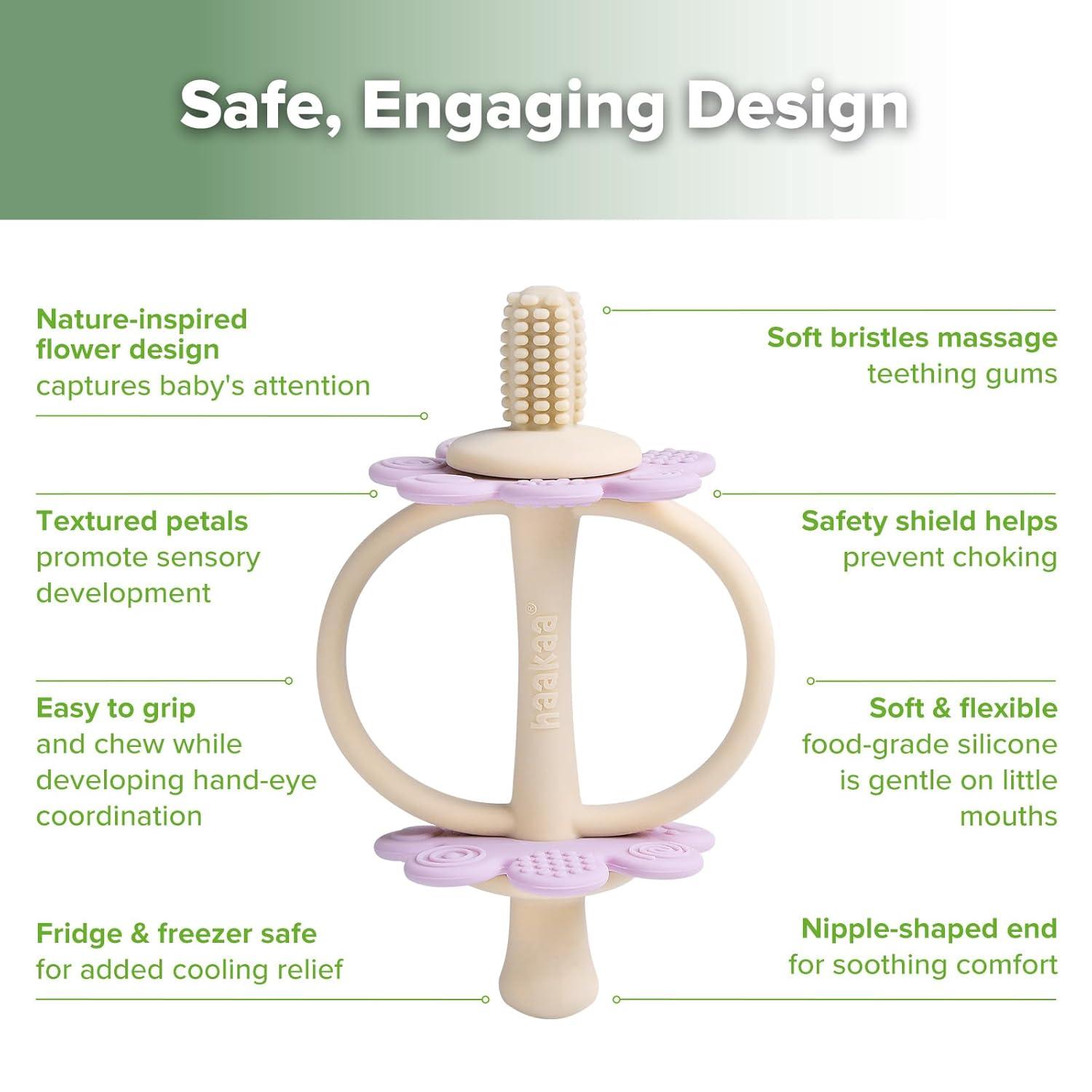 image:imagehaakaa Silicone Teething ToyNippleShaped End for Gum Massage360 Baby Toothbrush Head for SelfBrushing TrainingEasy to GripSteel BlueLavender