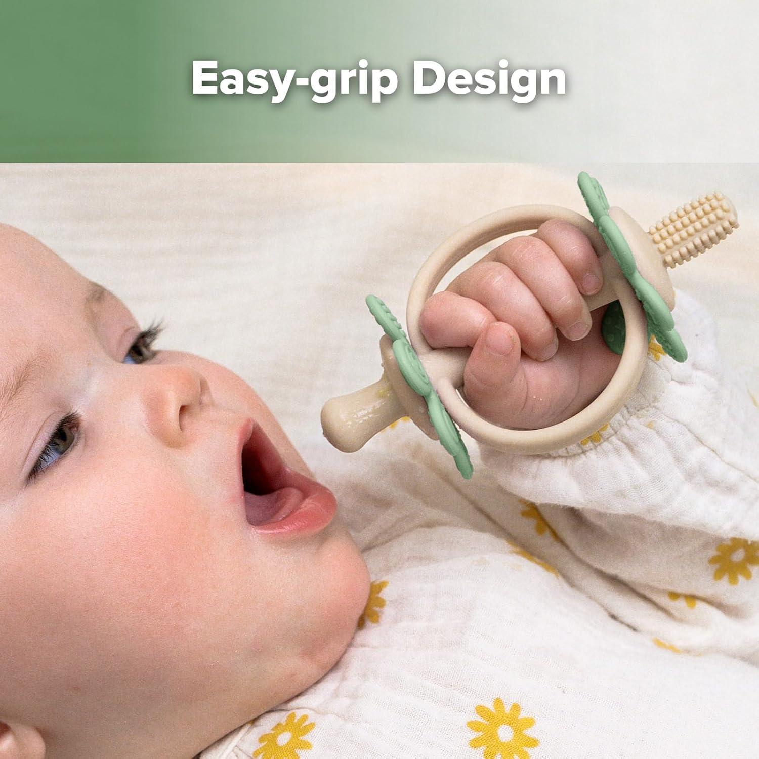 image:imagehaakaa Silicone Teething ToyNippleShaped End for Gum Massage360 Baby Toothbrush Head for SelfBrushing TrainingEasy to GripSteel BluePea Green