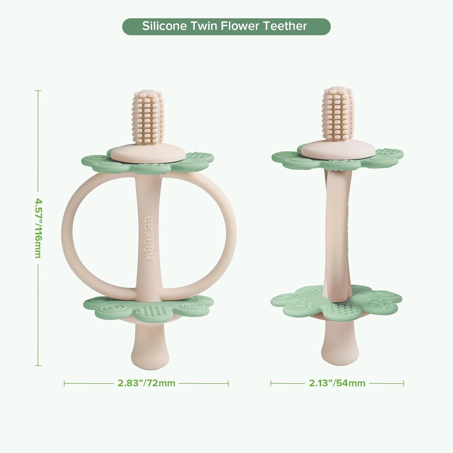image:imagehaakaa Silicone Teething ToyNippleShaped End for Gum Massage360 Baby Toothbrush Head for SelfBrushing TrainingEasy to GripSteel BluePea Green