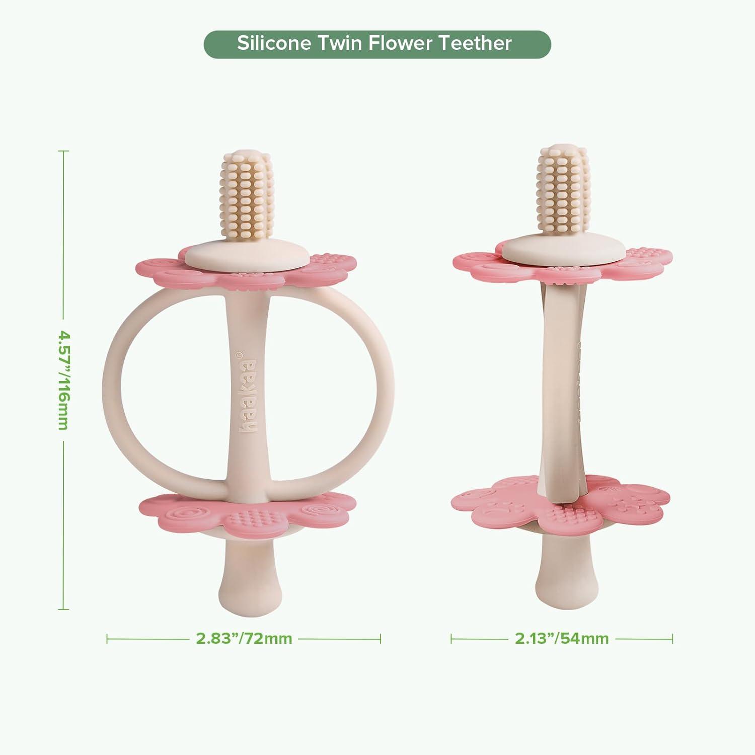 image:imagehaakaa Silicone Teething ToyNippleShaped End for Gum Massage360 Baby Toothbrush Head for SelfBrushing TrainingEasy to GripSteel BlueRosehip