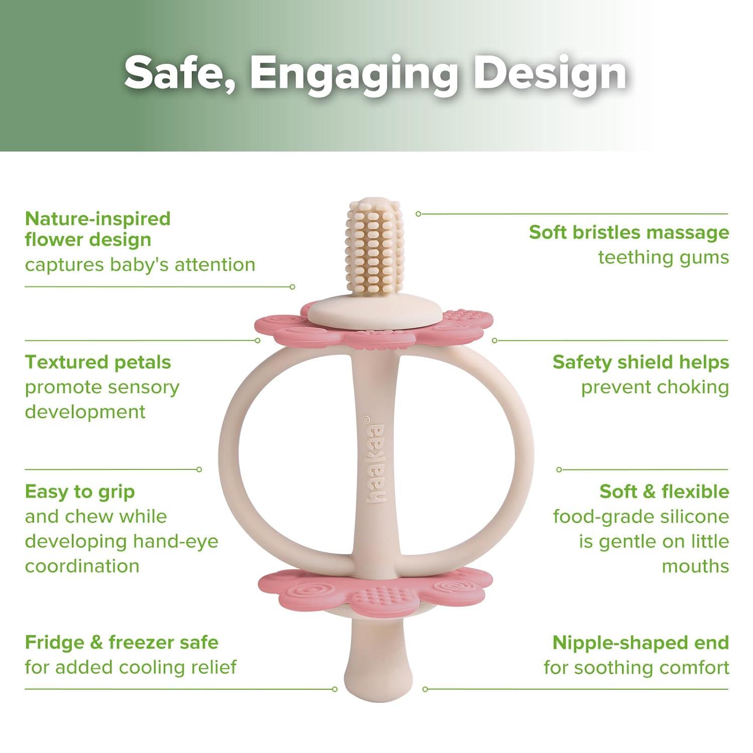 image:imagehaakaa Silicone Teething ToyNippleShaped End for Gum Massage360 Baby Toothbrush Head for SelfBrushing TrainingEasy to GripSteel BlueRosehip