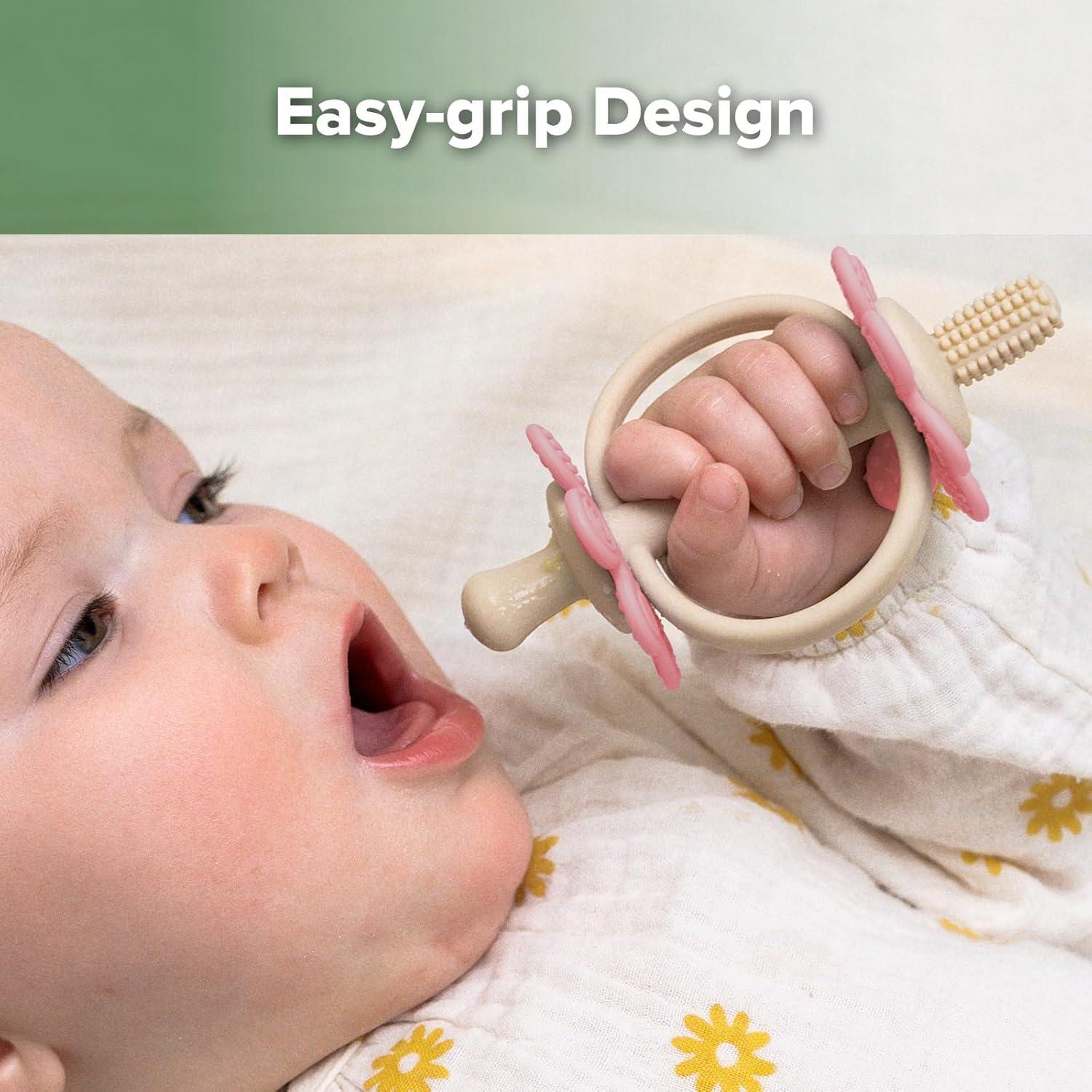 image:imagehaakaa Silicone Teething ToyNippleShaped End for Gum Massage360 Baby Toothbrush Head for SelfBrushing TrainingEasy to GripSteel BlueRosehip