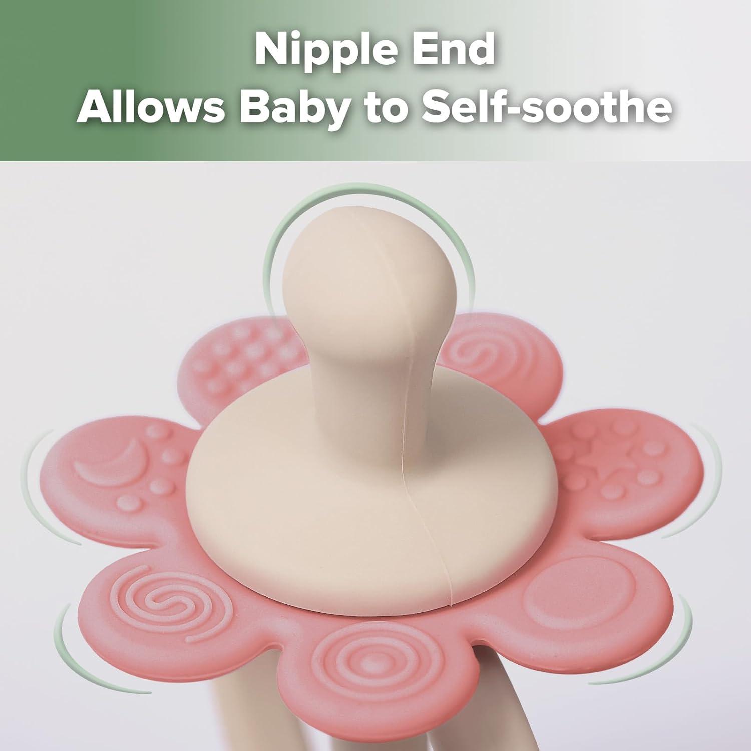 image:imagehaakaa Silicone Teething ToyNippleShaped End for Gum Massage360 Baby Toothbrush Head for SelfBrushing TrainingEasy to GripSteel BlueRosehip