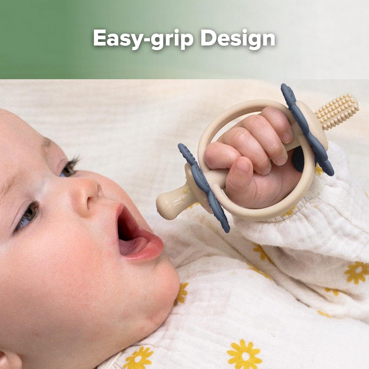 image:imagehaakaa Silicone Teething ToyNippleShaped End for Gum Massage360 Baby Toothbrush Head for SelfBrushing TrainingEasy to GripSteel BlueSteel Blue