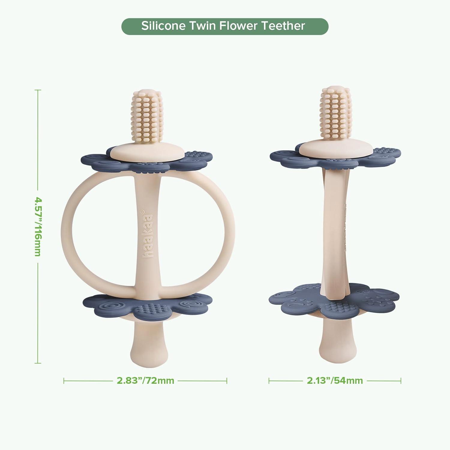 image:imagehaakaa Silicone Teething ToyNippleShaped End for Gum Massage360 Baby Toothbrush Head for SelfBrushing TrainingEasy to GripSteel BlueSteel Blue