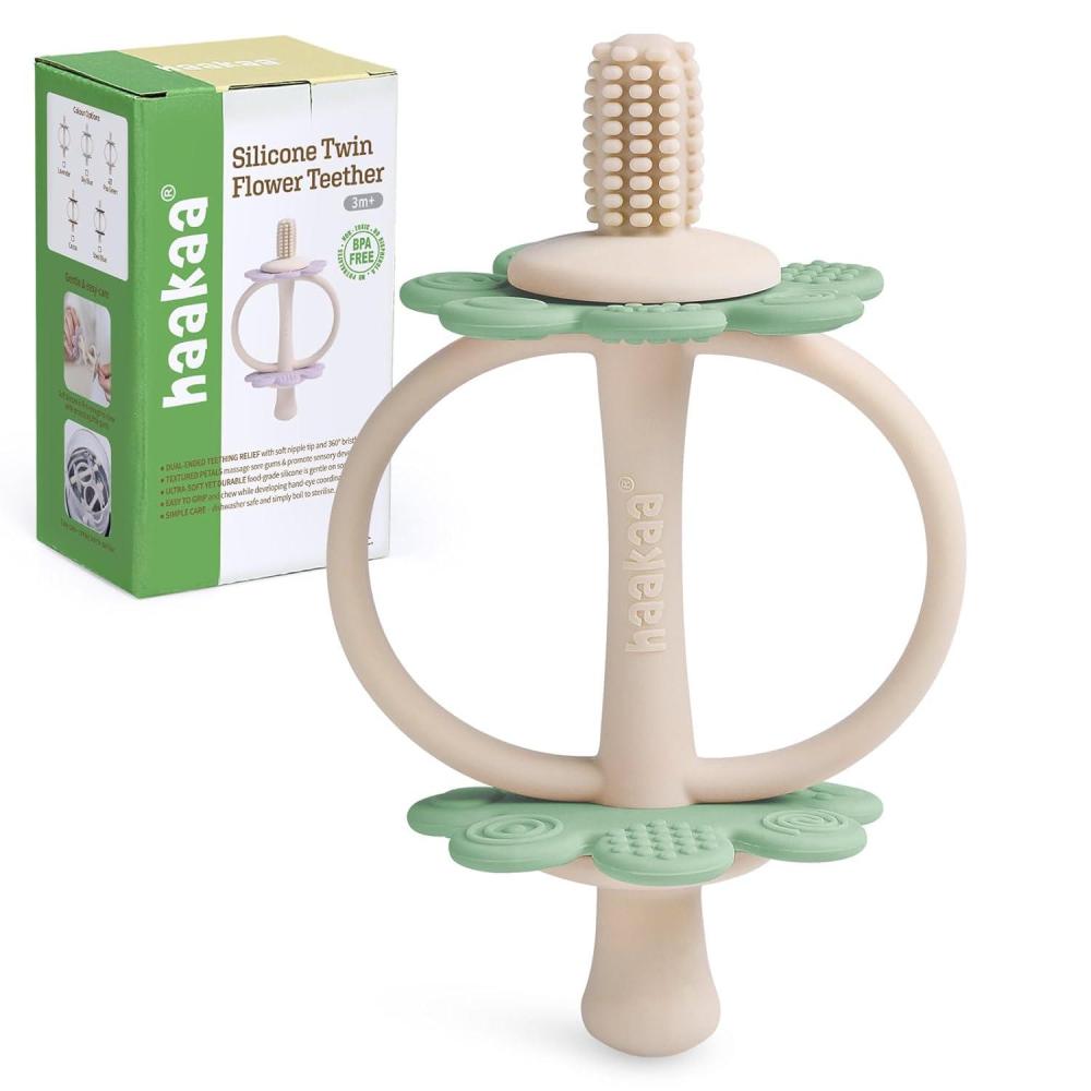 image:imagehaakaa Silicone Teething ToyNippleShaped End for Gum Massage360 Baby Toothbrush Head for SelfBrushing TrainingEasy to GripSteel BluePea Green