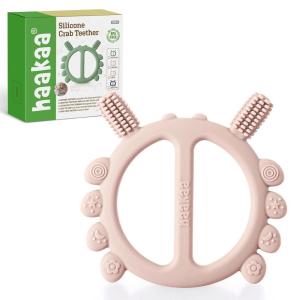 Haakaa Silicone Crab Baby Teether,Teething Toys,360° Baby Toothbrush Head for Infant Self-Brushing Training,Food-Grade Silicone,Pea Green(Blush)