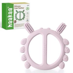 Haakaa Silicone Crab Baby Teether,Teething Toys,360° Baby Toothbrush Head for Infant Self-Brushing Training,Food-Grade Silicone,Pea Green(Lavender)