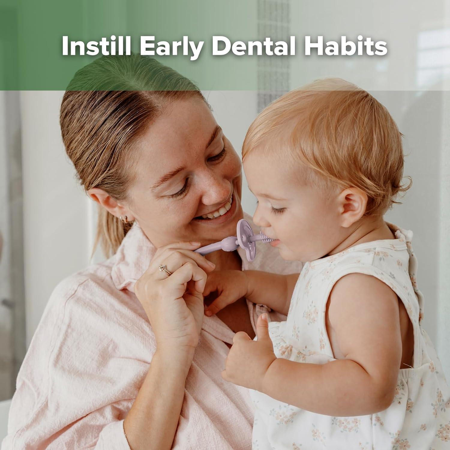 image:imagehaakaa 360 Baby Toothbrush with Suction Base Gentle Cleaning for Infant SelfBrushing Training FoodGrade Silicone Adjustable Safety Shield Pea Green 1 PieceLavender