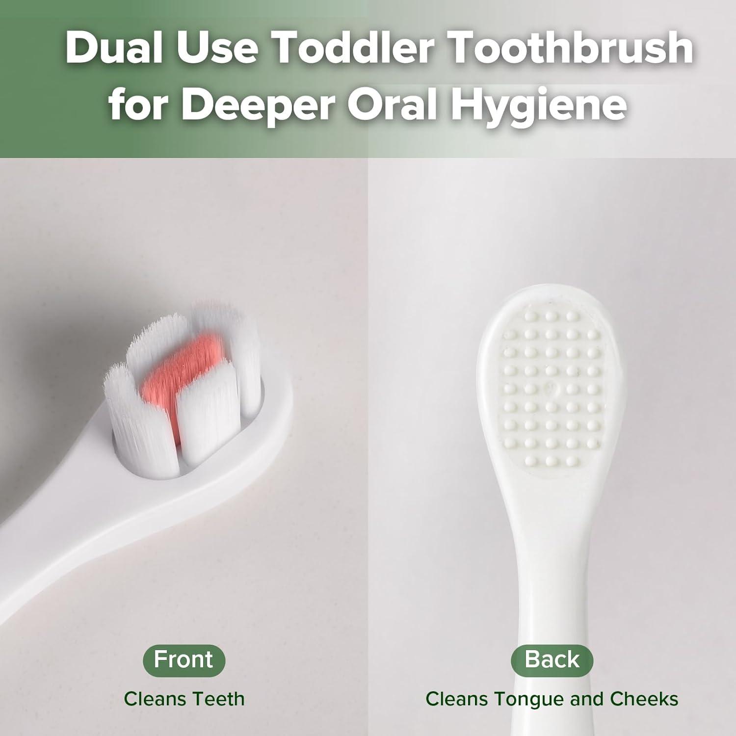 image:imagehaakaa Dinosaur Toothbrush for Kids 24 Soft Bristles Baby Toothbrush for Toddlers with Silicone Handle NonSlip Grip amp Tongue Cleaner BPA Free Pink 2 CountsPink