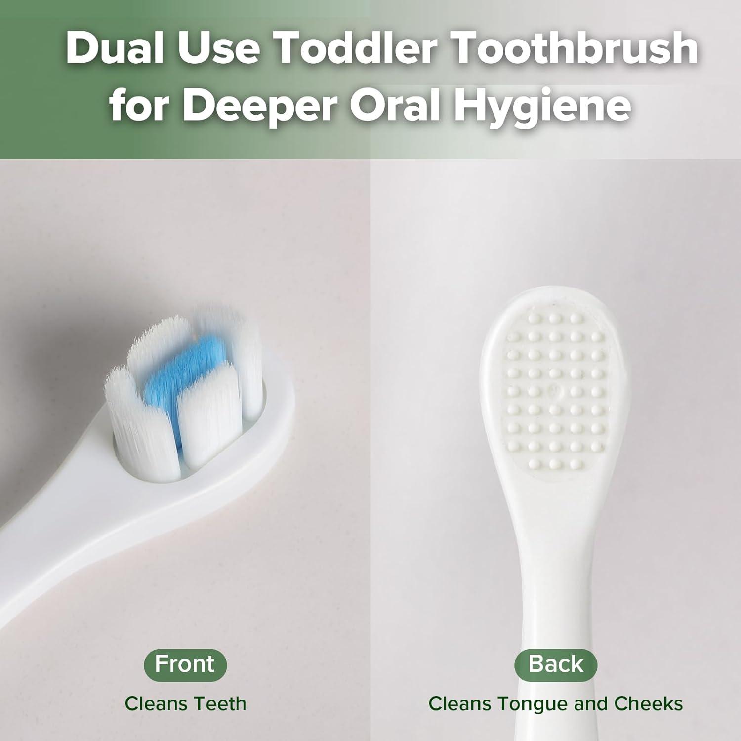 image:imagehaakaa Dinosaur Toothbrush for Kids 24 Soft Bristles Baby Toothbrush for Toddlers with Silicone Handle NonSlip Grip amp Tongue Cleaner BPA Free Pink 2 CountsBlue