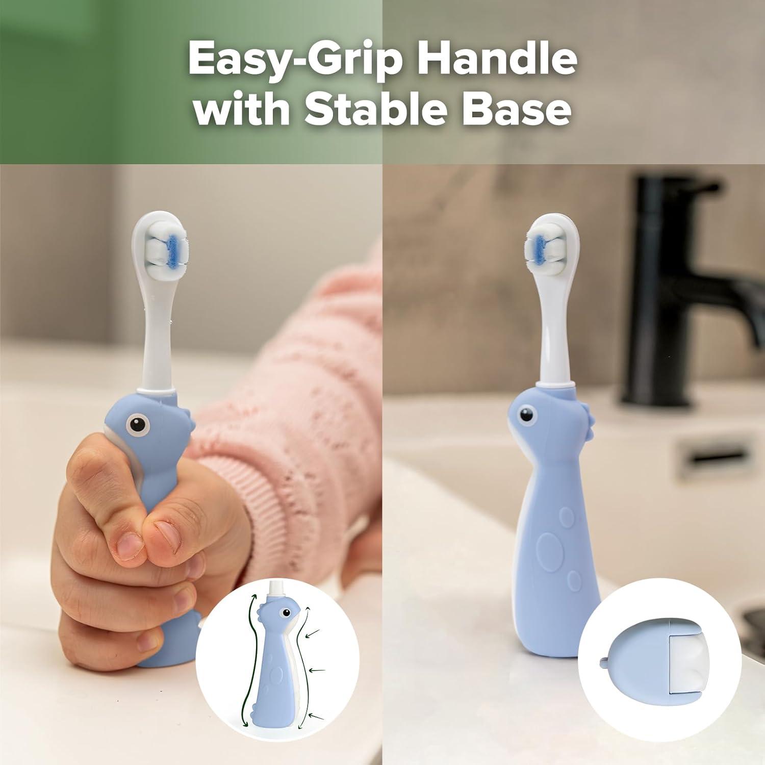 image:imagehaakaa Dinosaur Toothbrush for Kids 24 Soft Bristles Baby Toothbrush for Toddlers with Silicone Handle NonSlip Grip amp Tongue Cleaner BPA Free Pink 2 CountsBlue