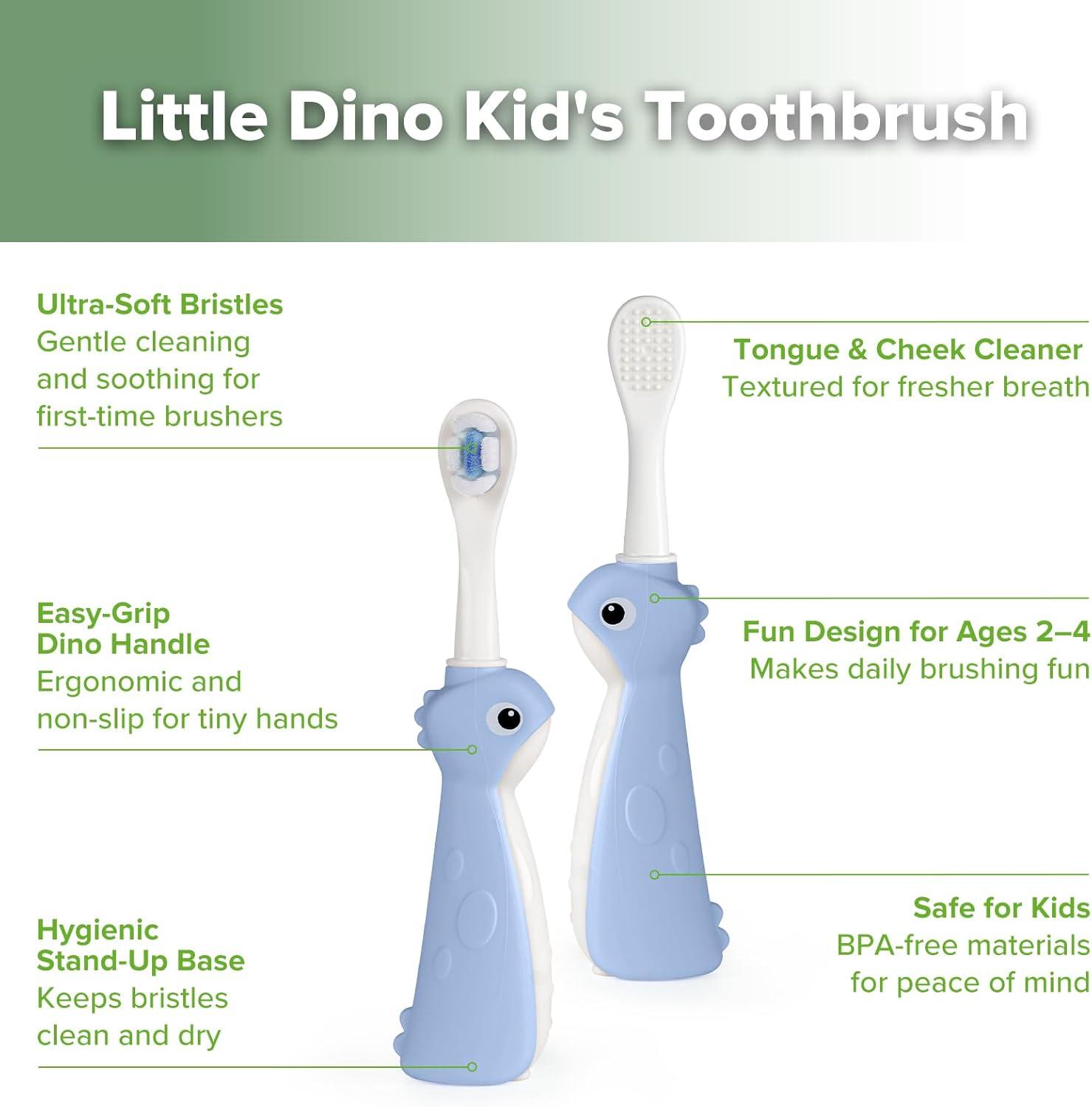 image:imagehaakaa Dinosaur Toothbrush for Kids 24 Soft Bristles Baby Toothbrush for Toddlers with Silicone Handle NonSlip Grip amp Tongue Cleaner BPA Free Pink 2 CountsBlue