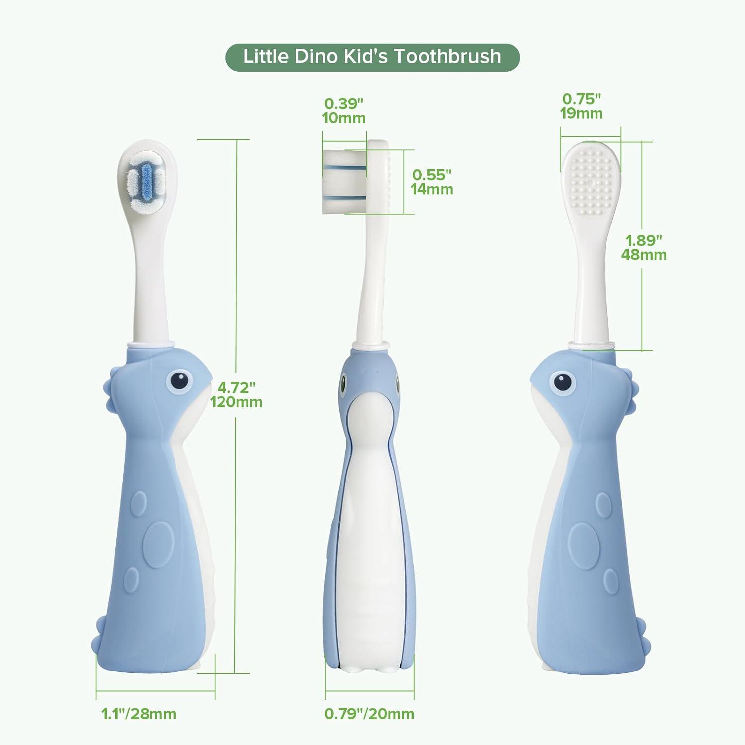 image:imagehaakaa Dinosaur Toothbrush for Kids 24 Soft Bristles Baby Toothbrush for Toddlers with Silicone Handle NonSlip Grip amp Tongue Cleaner BPA Free Pink 2 CountsBlue